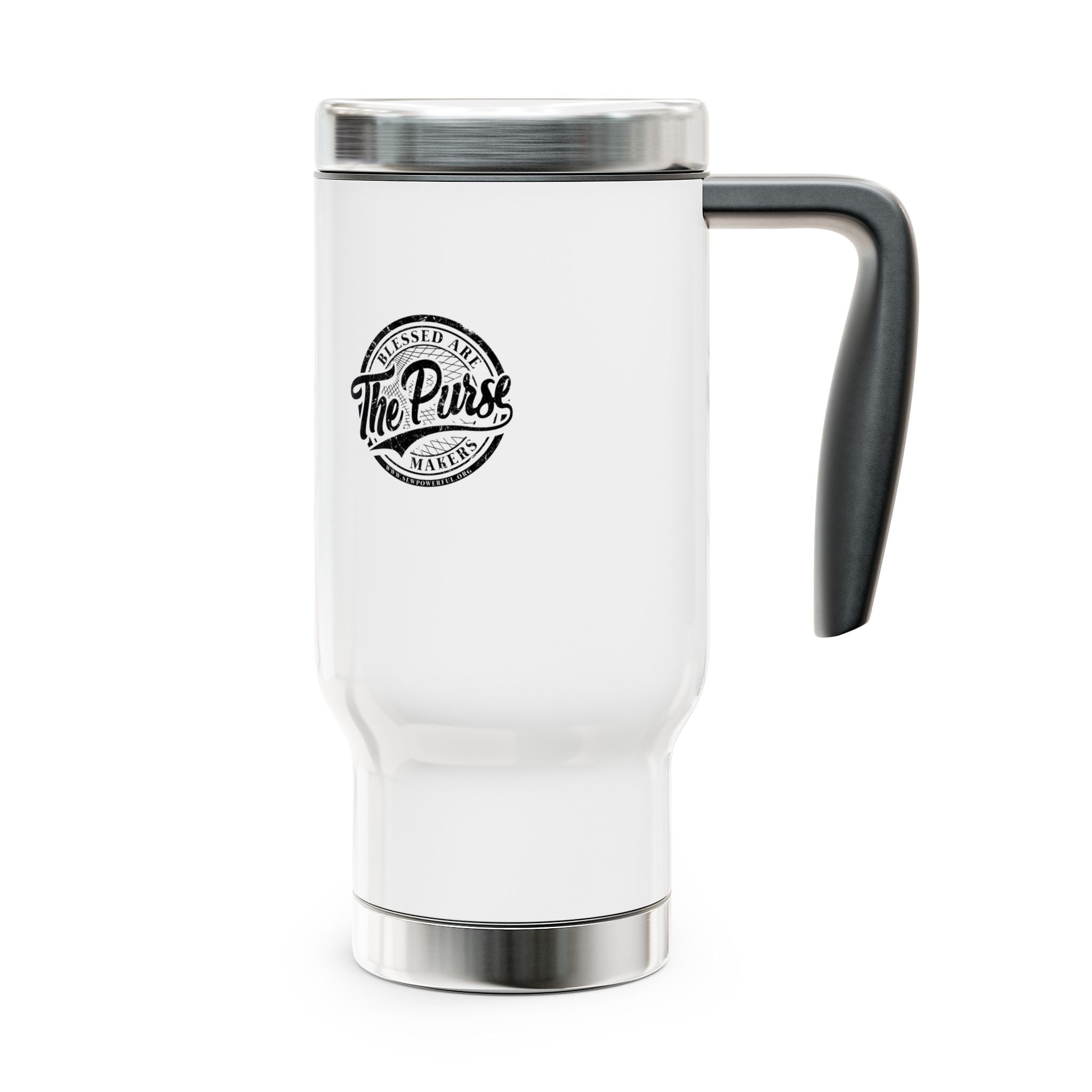 The Purse Logo Stainless Steel Travel Mug with Handle – 14oz Insulated Coffee Tumbler