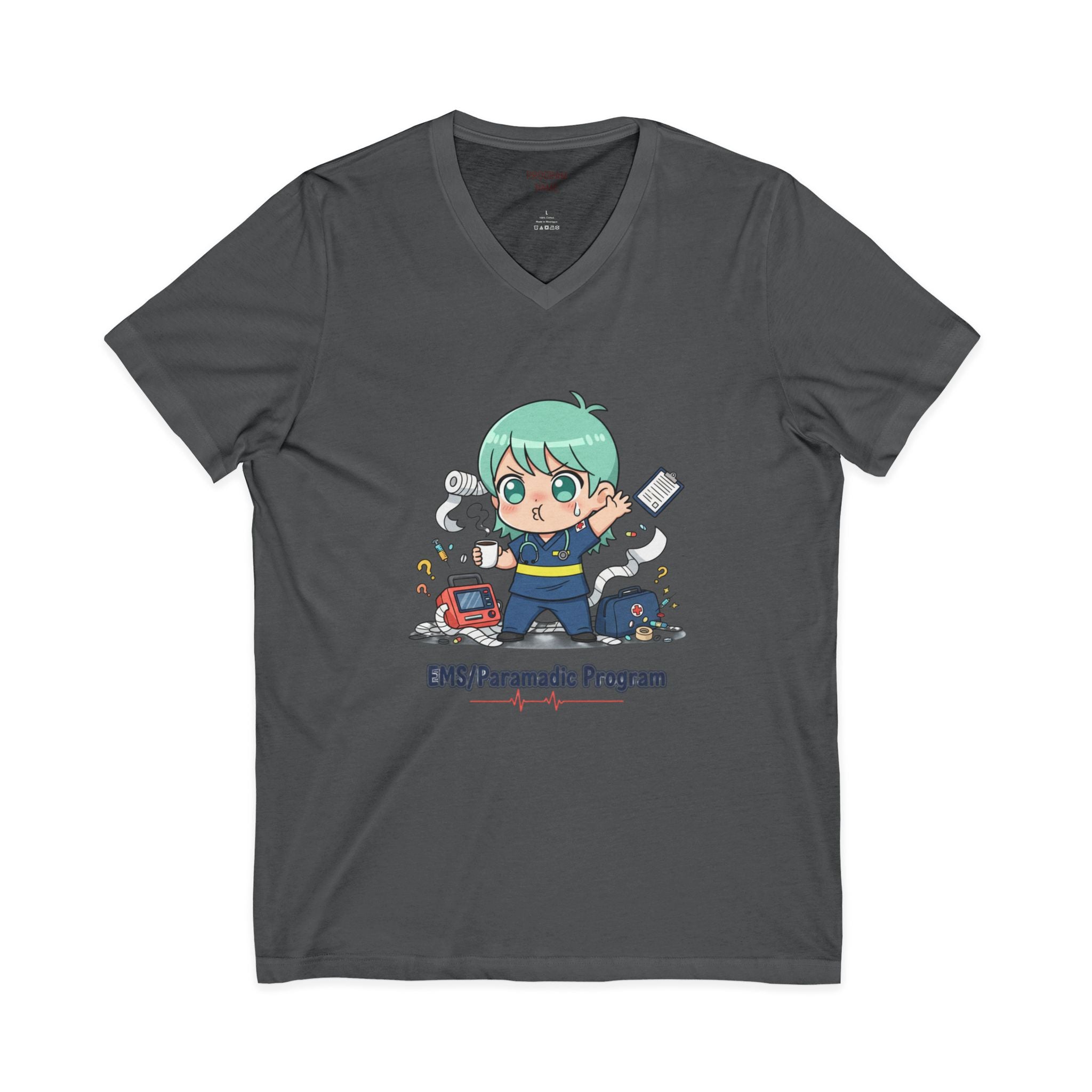 Paramedic EMS Anime V-Neck Tee — Cute EMT Program Shirt (Custom College Name)