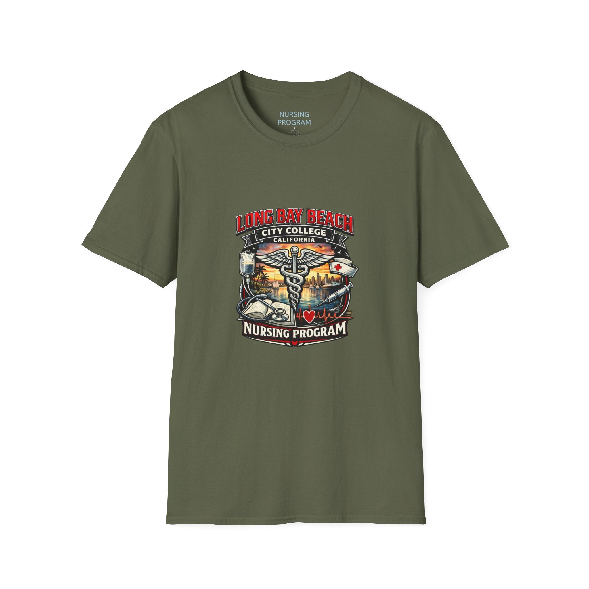 Long Beach City College Nursing Program T-Shirt — Caduceus Skull Patch Design