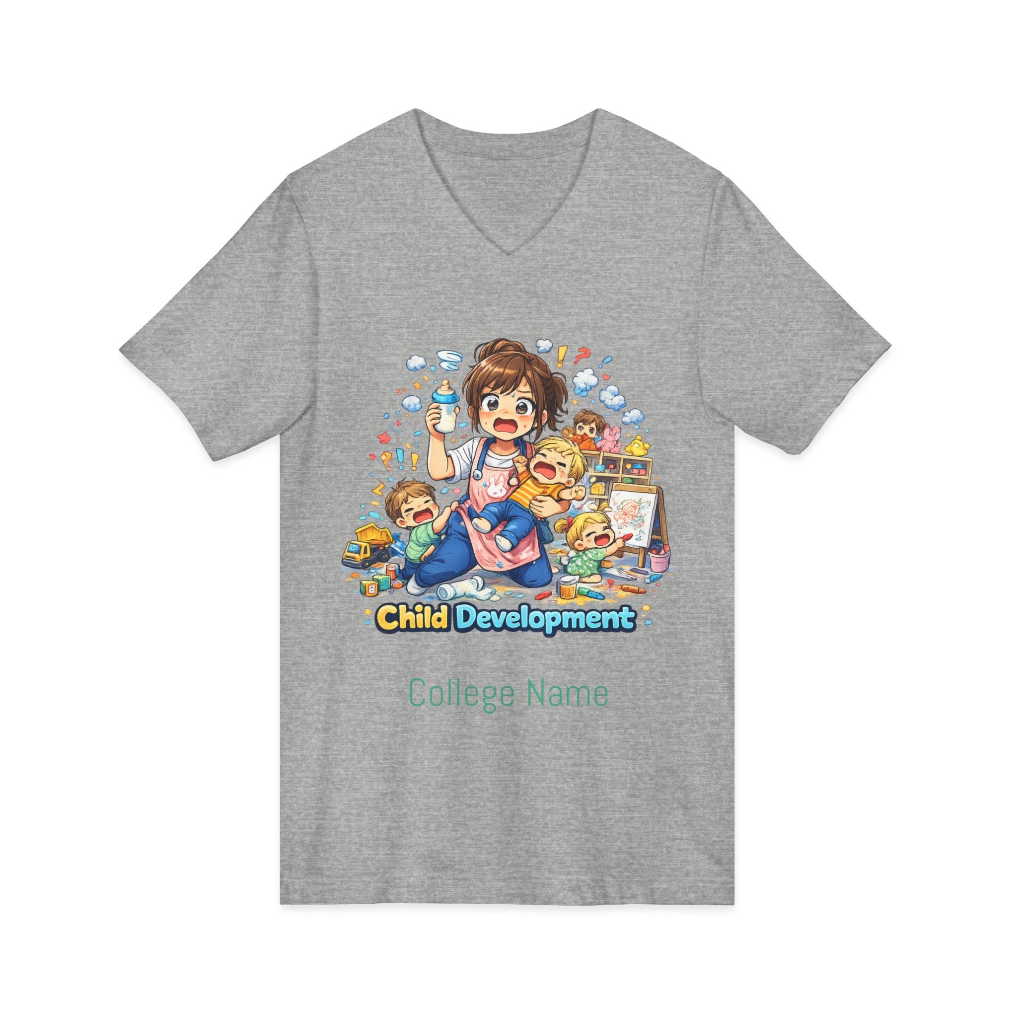 Child Development V-Neck Tee — Cute Teacher & Student Illustration