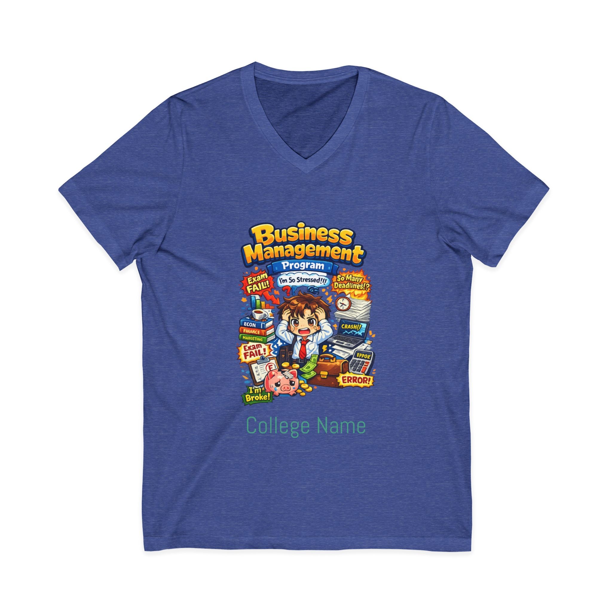 Business Management College T‑Shirt - Cute Study Cartoon V‑Neck Tee