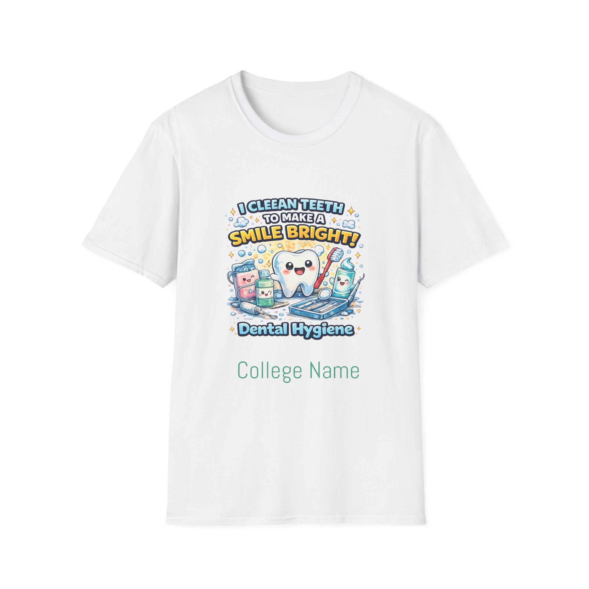 Dental Hygiene T-Shirt — "I Clean Teeth to Make a Smile Bright" Cute Tooth Graphic
