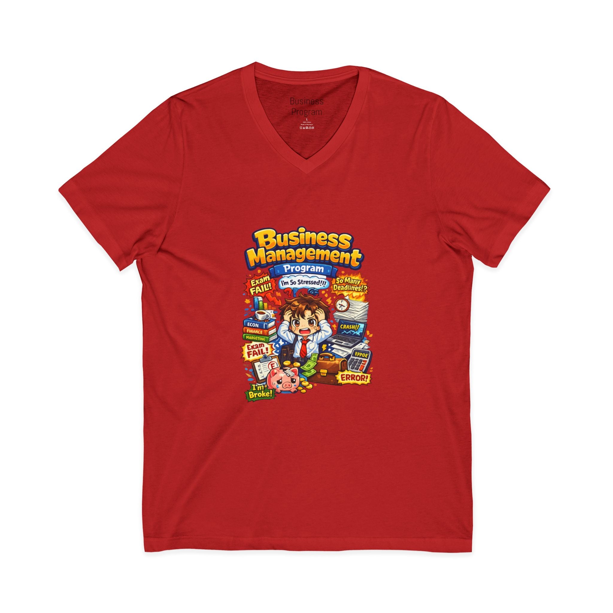 Business Management College T‑Shirt - Cute Study Cartoon V‑Neck Tee