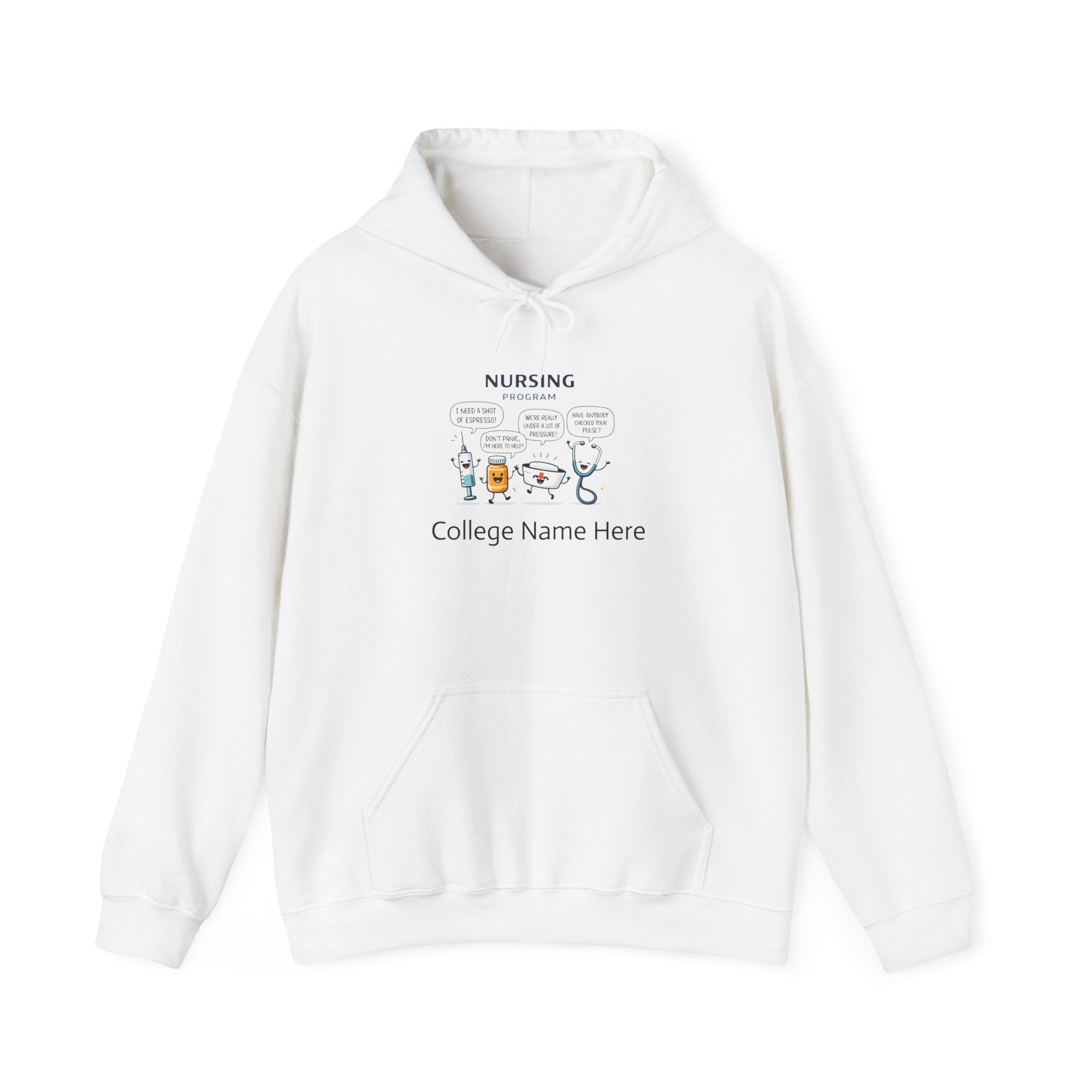 Nursing Program Hoodie – Cute Medical Icons Sweatshirt (Custom School Name)