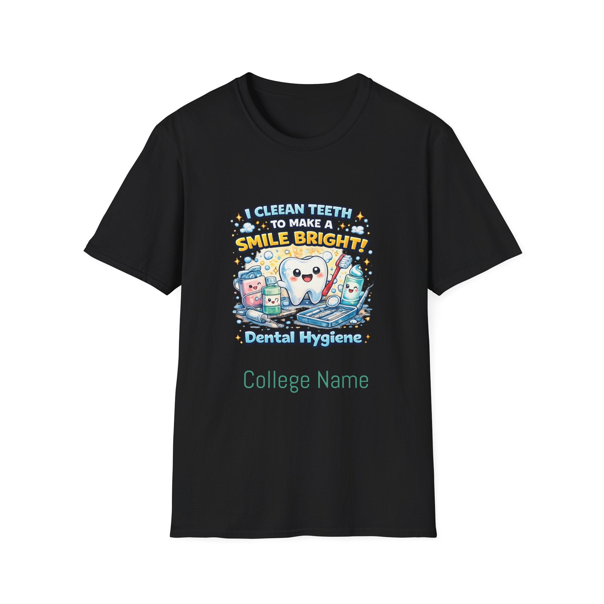 Dental Hygiene T-Shirt — "I Clean Teeth to Make a Smile Bright" Cute Tooth Graphic