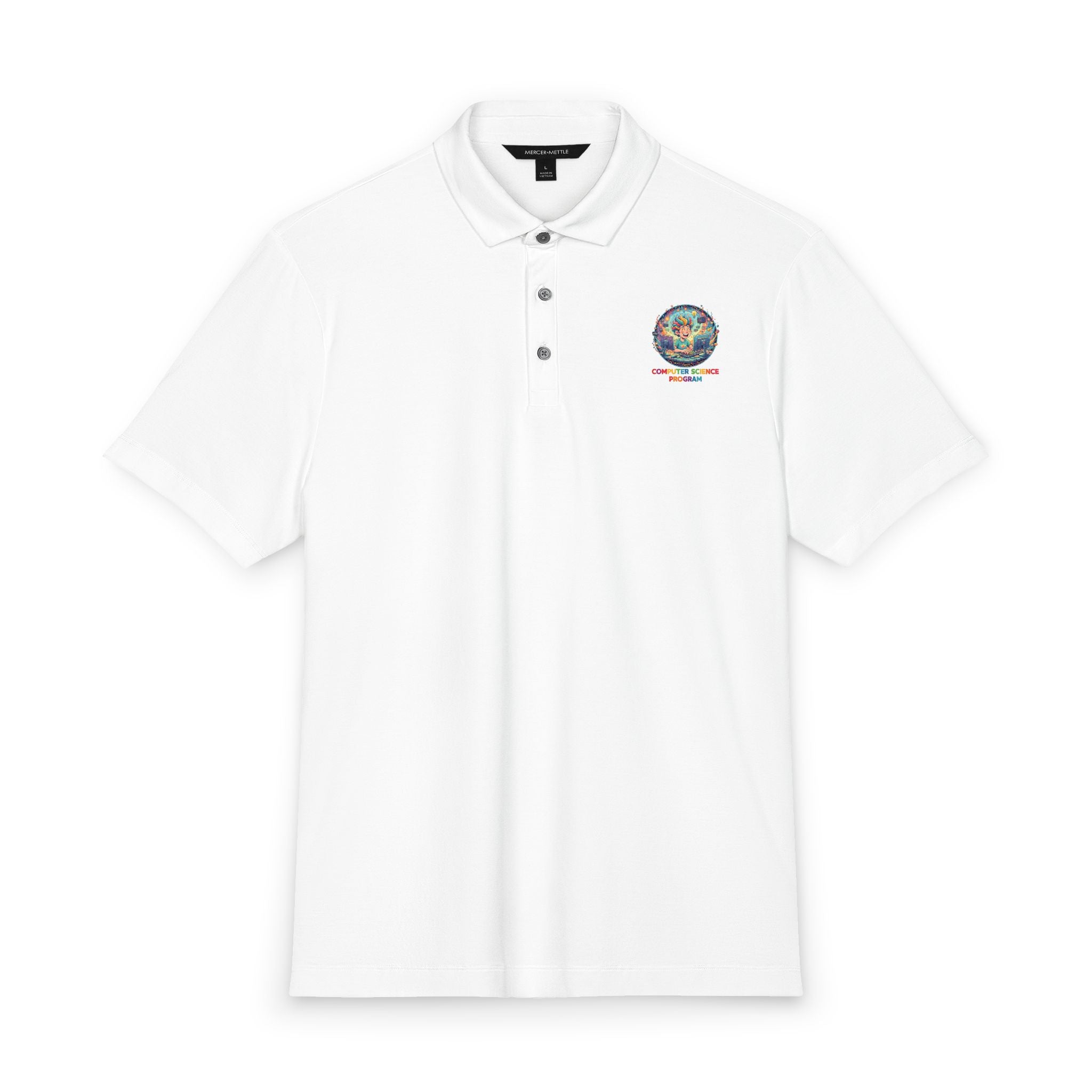Computer Science Polo — Classic White Men's Stretch Jersey