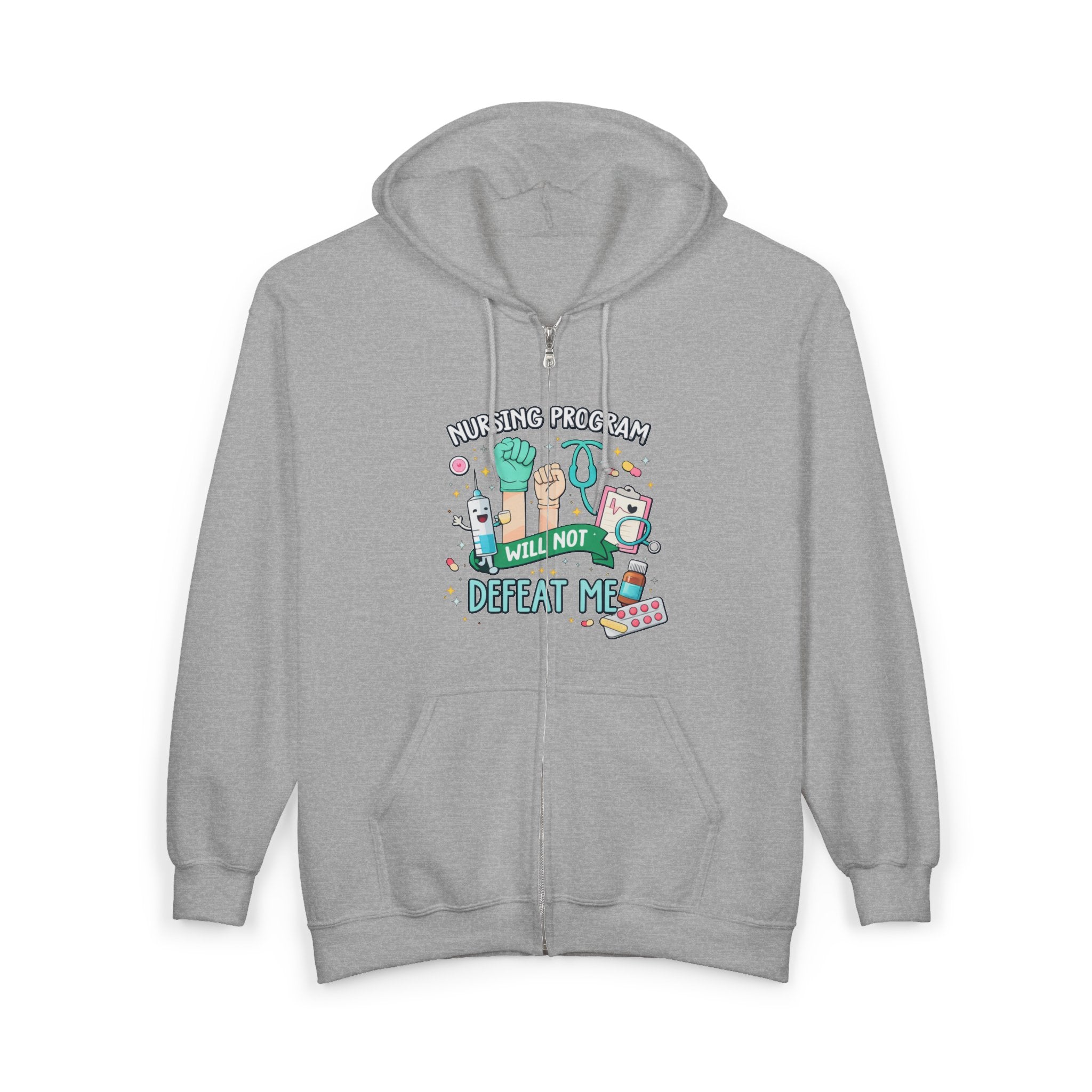 Nursing Program Zip Hoodie — 'Nursing Program Will Not Defeat Me' Full-Zip Sweatshirt