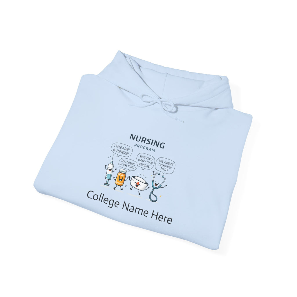 Nursing Program Hoodie – Cute Medical Icons Sweatshirt (Custom School Name)