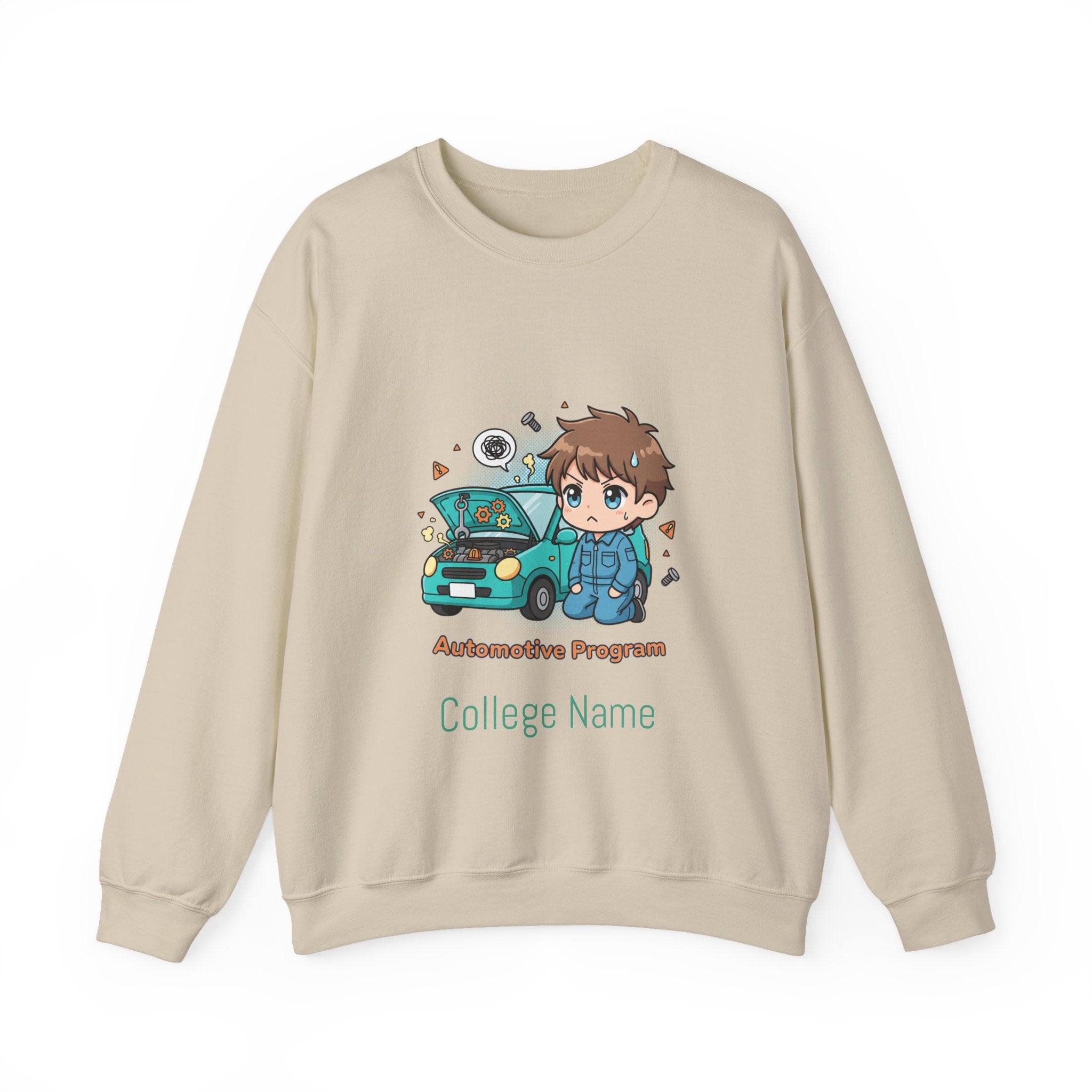 Automotive Program Crewneck Sweatshirt — Cute Mechanic Anime Design