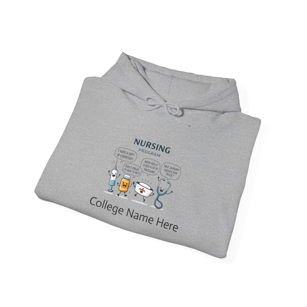 Nursing Program Hoodie – Cute Medical Icons Sweatshirt (Custom School Name)
