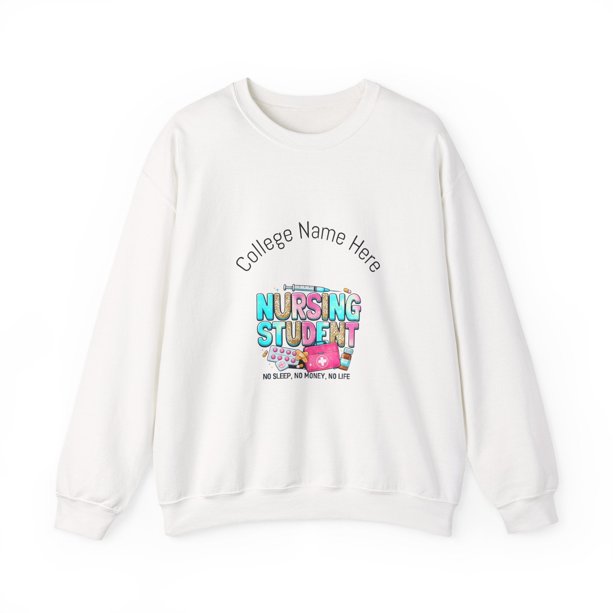 Nursing Student Crewneck Sweatshirt — "Nursing Student" Cute Medical Design (Custom College Name)