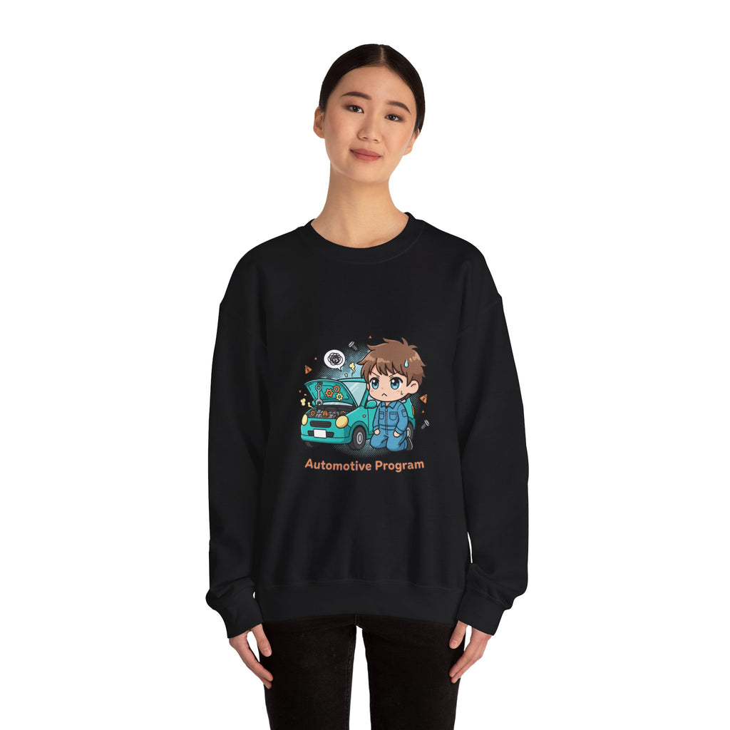 Automotive Program Crewneck Sweatshirt — Cute Mechanic Anime Design