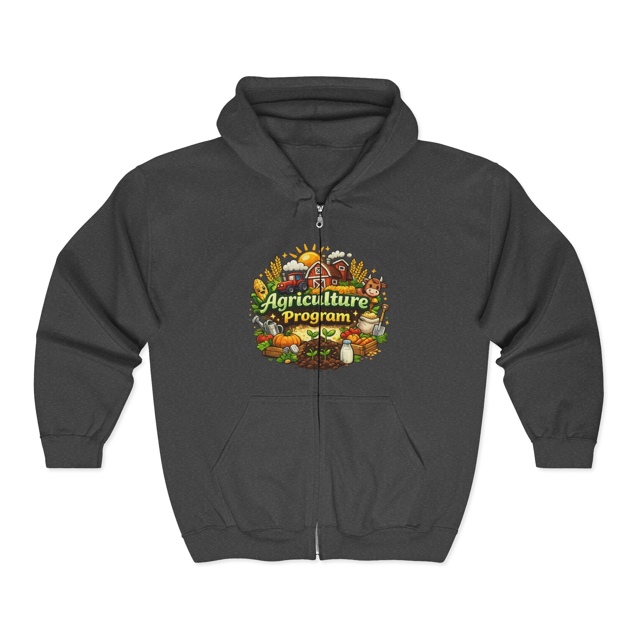 Agriculture Program Full-Zip Hoodie — Farm Produce Graphic Zip-Up