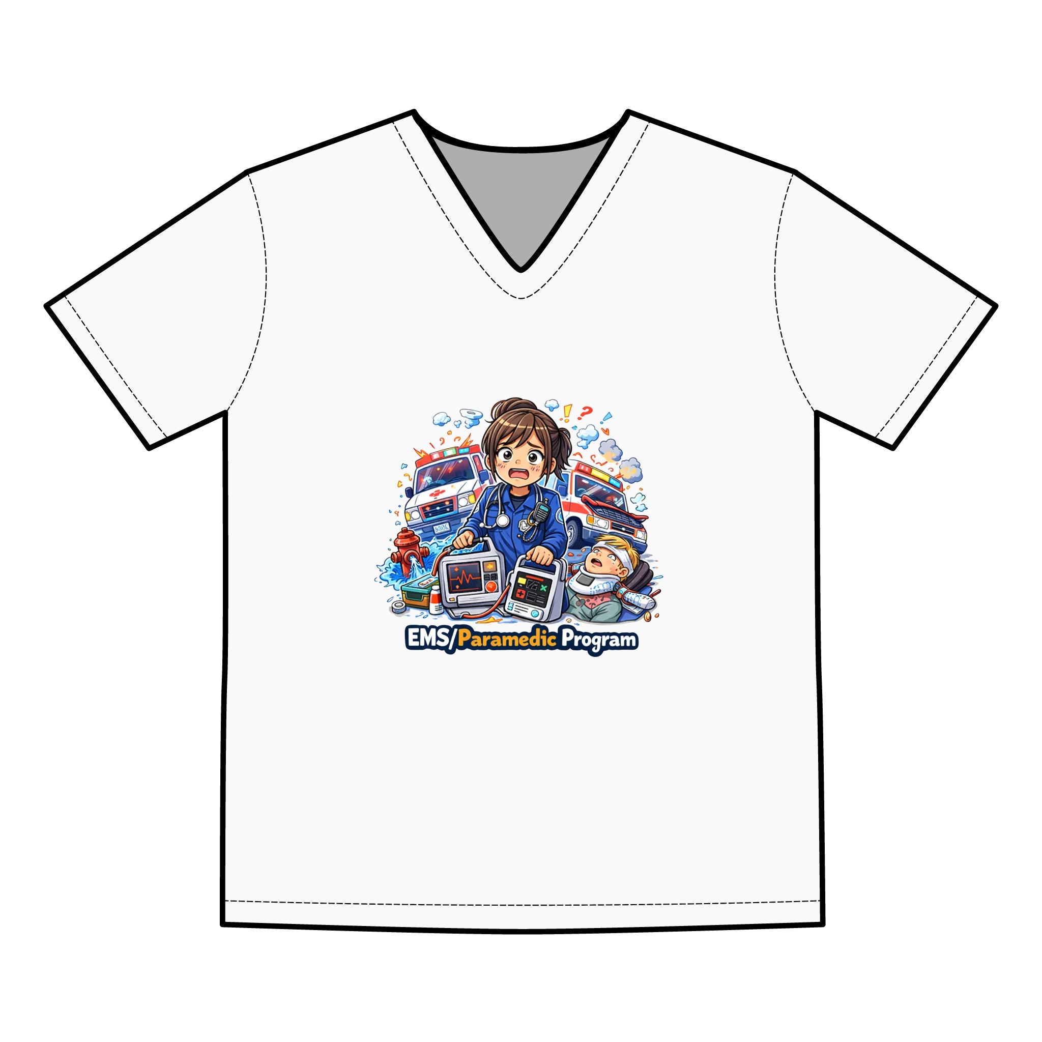 EMS Paramedic Program V‑Neck Tee — Cute Cartoon Medic Design