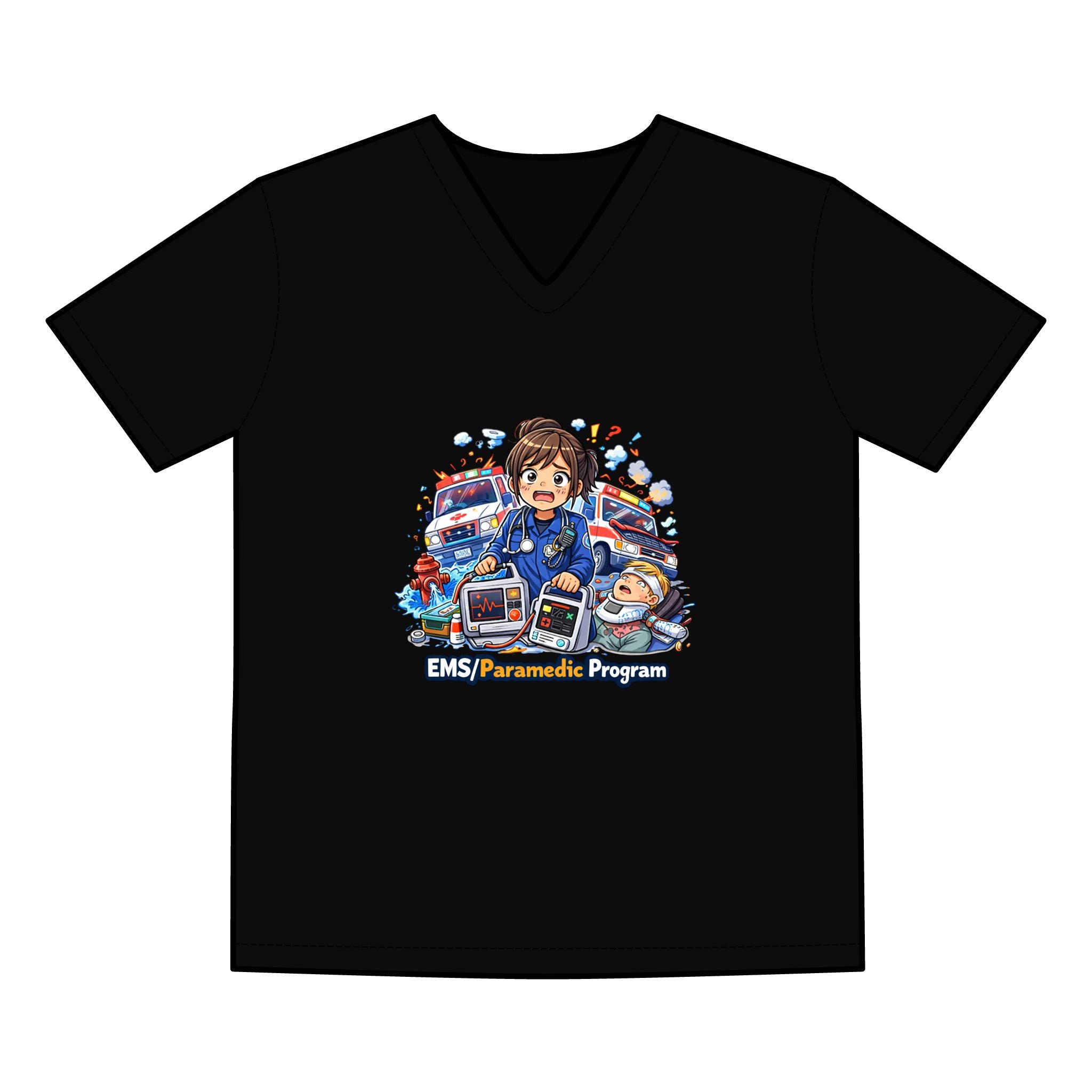 EMS Paramedic Program V‑Neck Tee — Cute Cartoon Medic Design