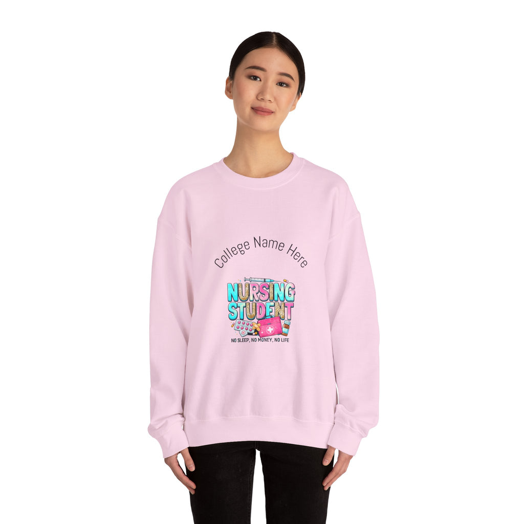 Nursing Student Crewneck Sweatshirt — "Nursing Student" Cute Medical Design (Custom College Name)