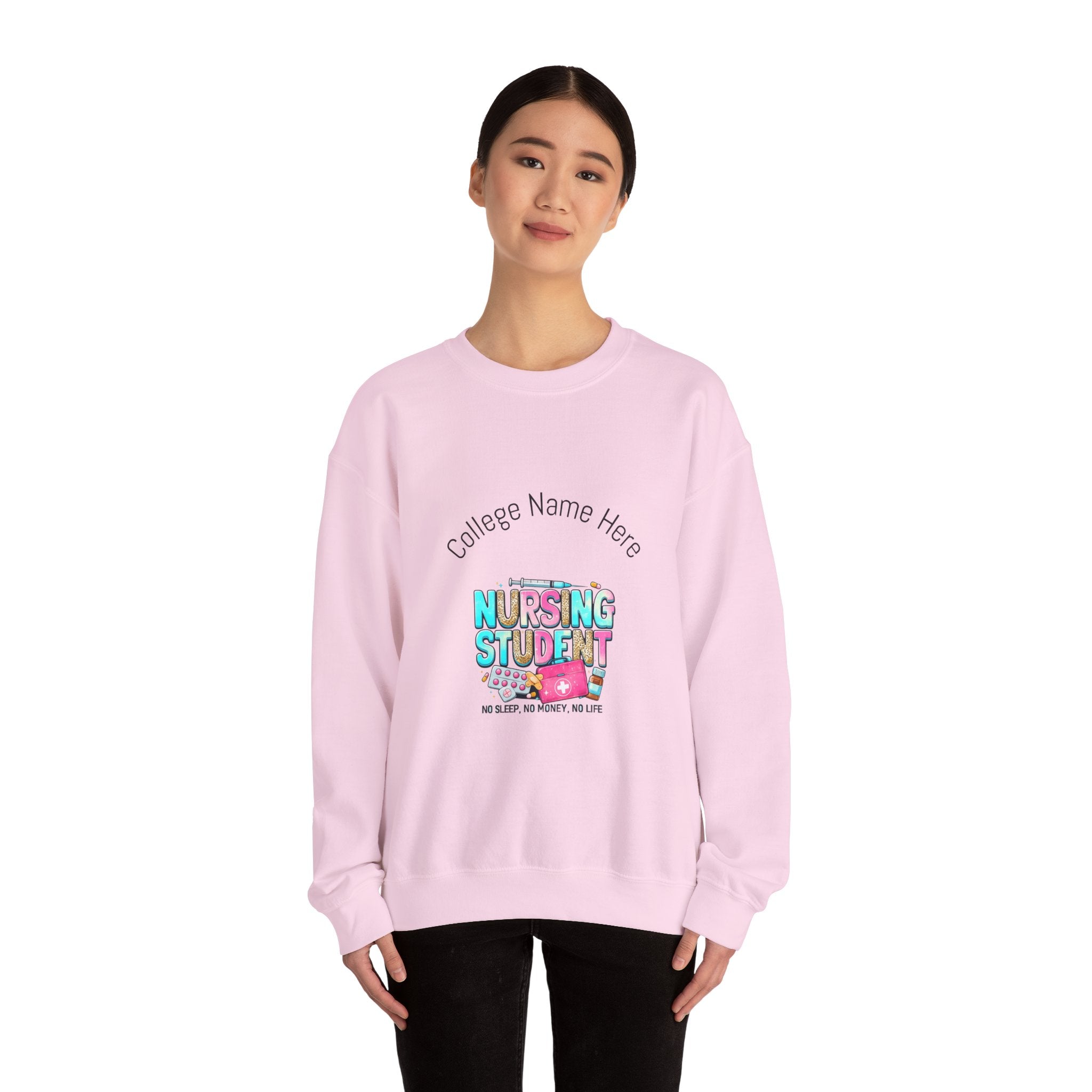 Nursing Student Crewneck Sweatshirt — "Nursing Student" Cute Medical Design (Custom College Name)