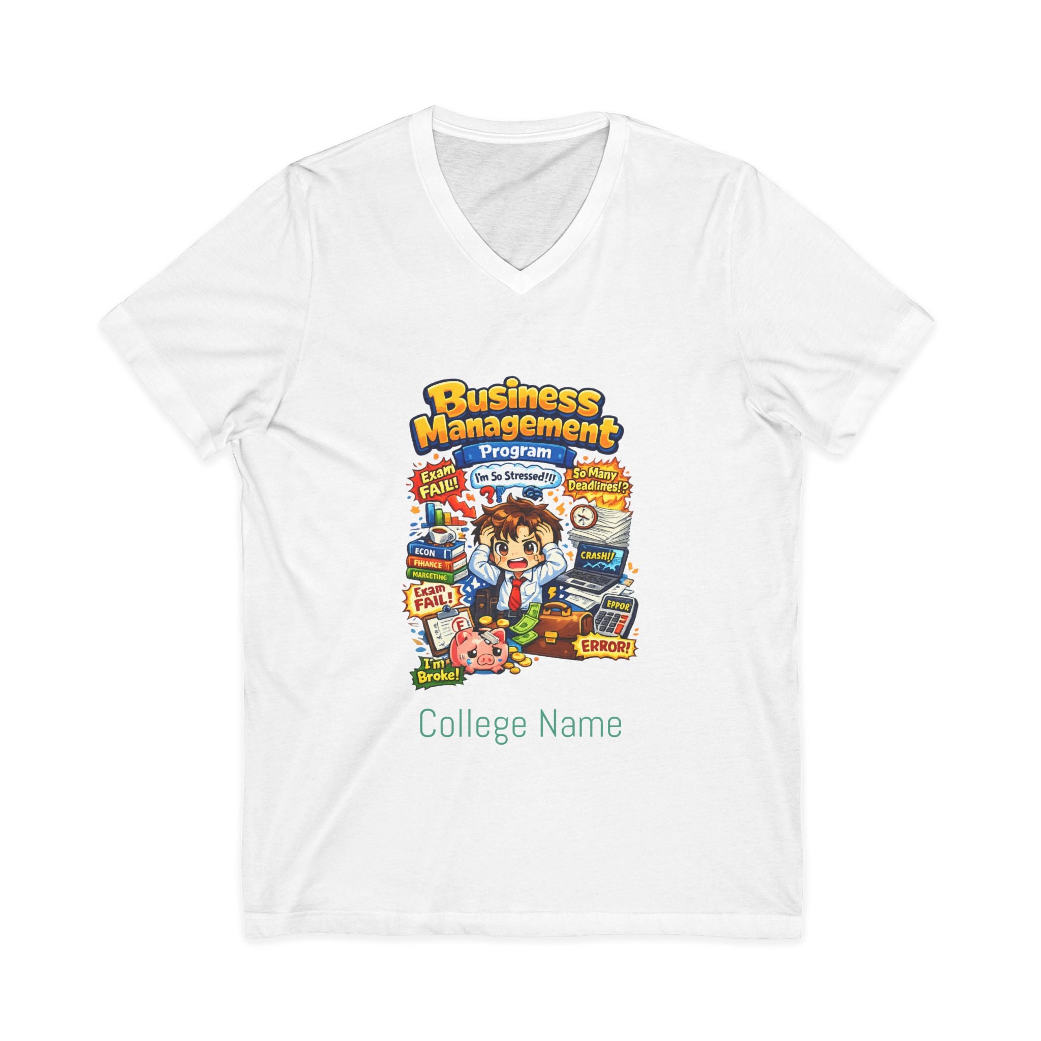 Business Management College T‑Shirt - Cute Study Cartoon V‑Neck Tee