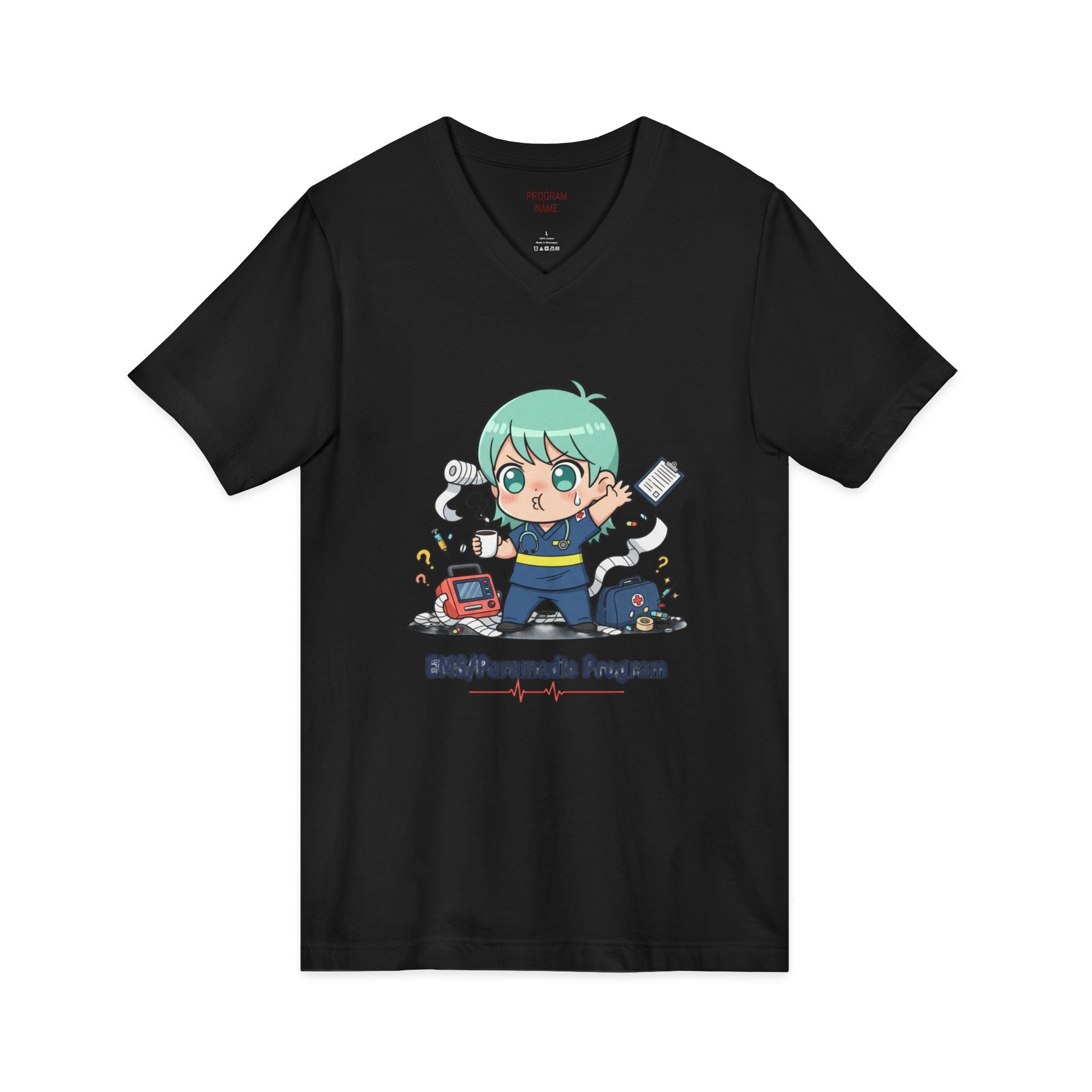 Paramedic EMS Anime V-Neck Tee — Cute EMT Program Shirt (Custom College Name)