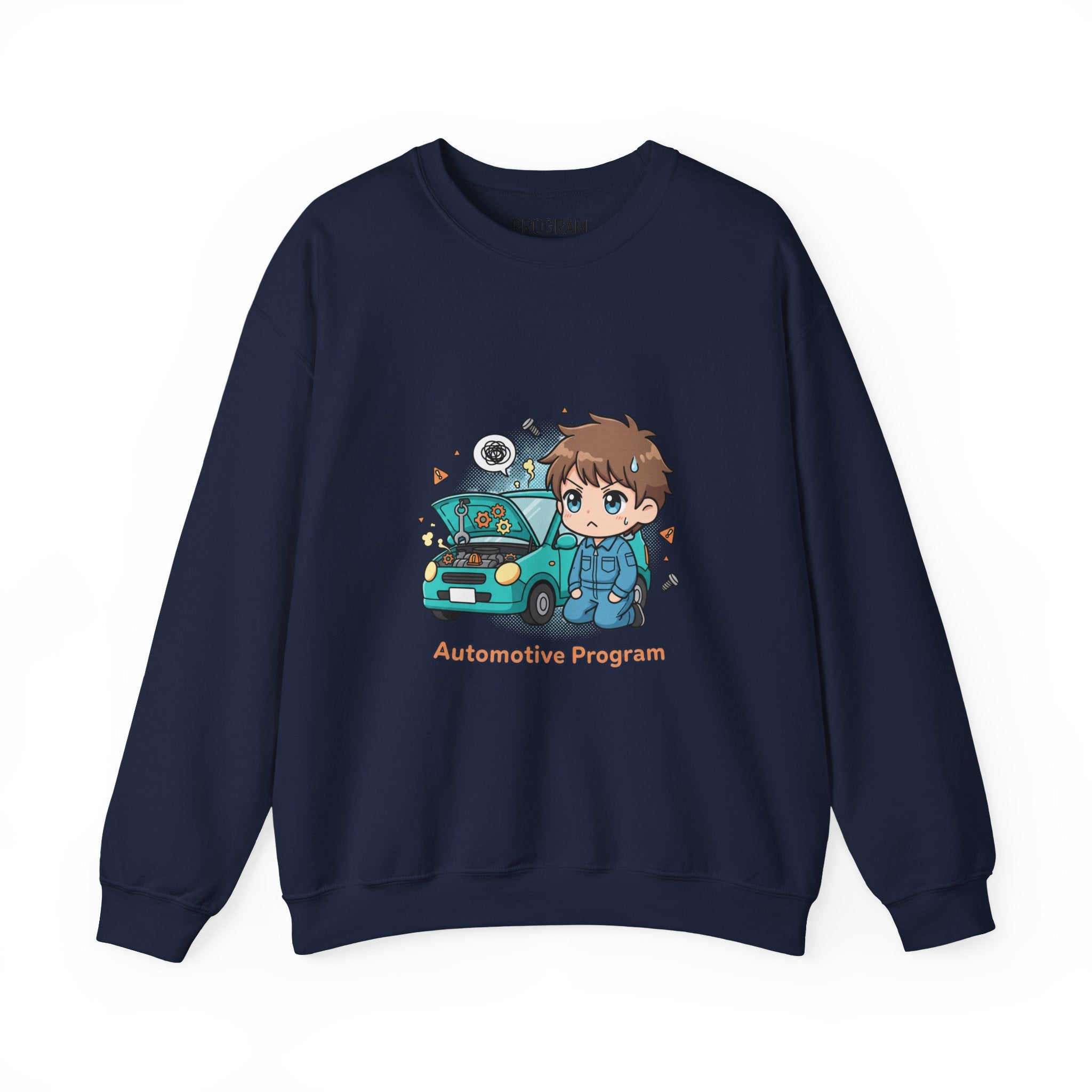 Automotive Program Crewneck Sweatshirt — Cute Mechanic Anime Design