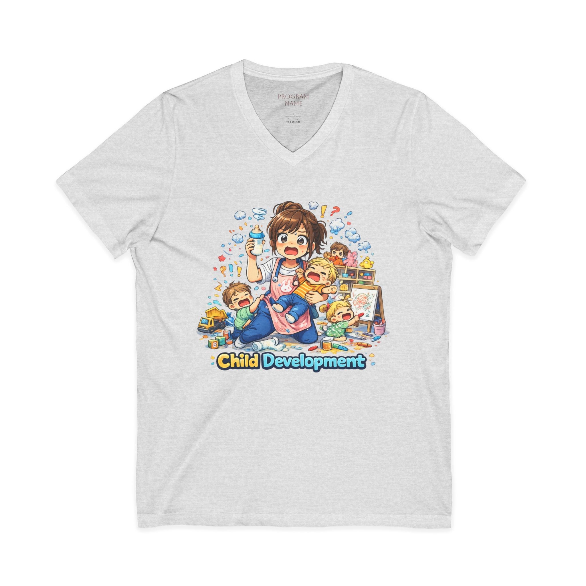 Child Development V-Neck Tee — Cute Teacher & Student Illustration