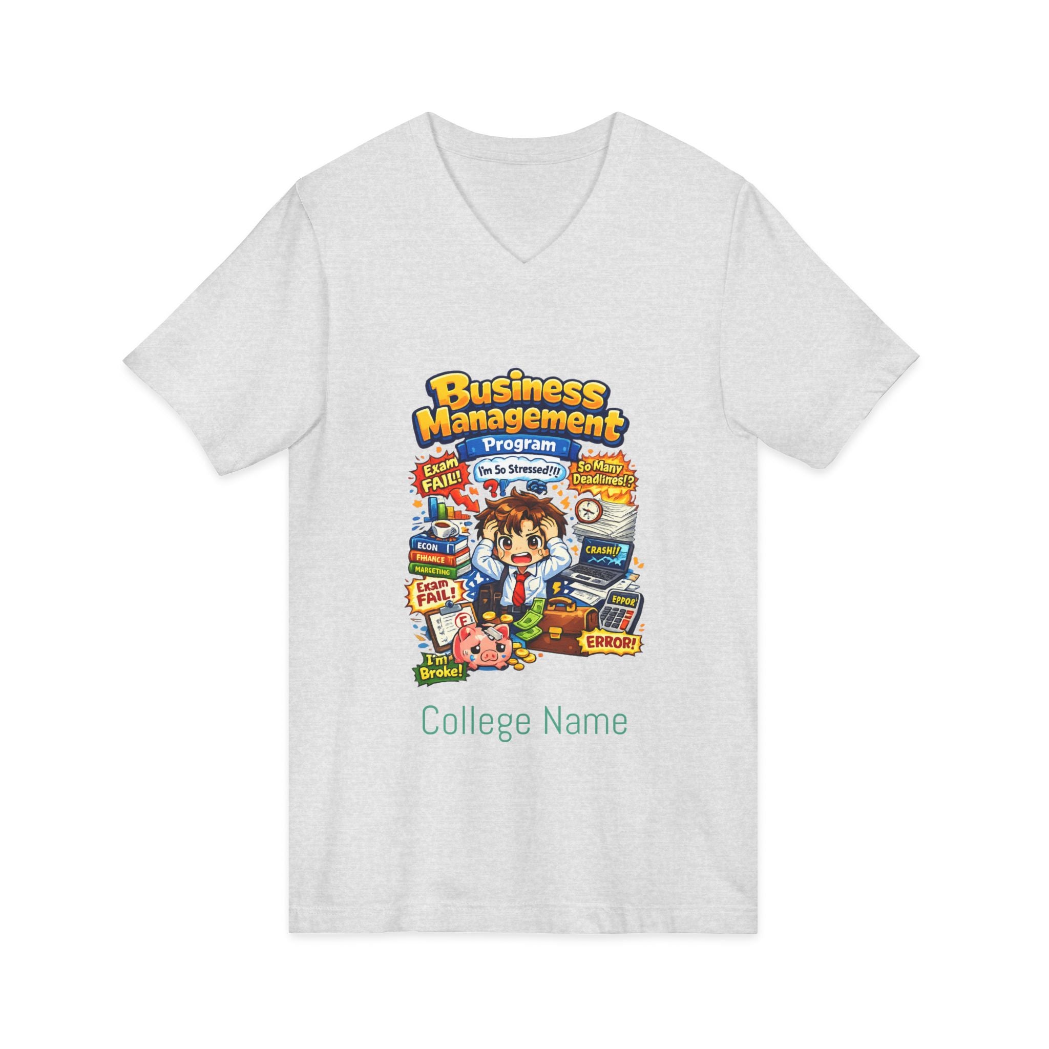 Business Management College T‑Shirt - Cute Study Cartoon V‑Neck Tee