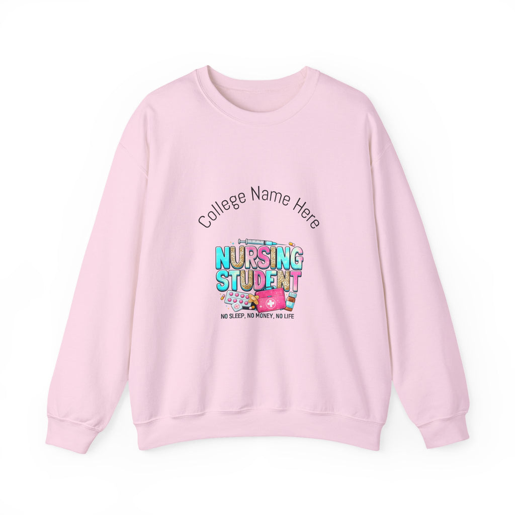 Nursing Student Crewneck Sweatshirt — "Nursing Student" Cute Medical Design (Custom College Name)