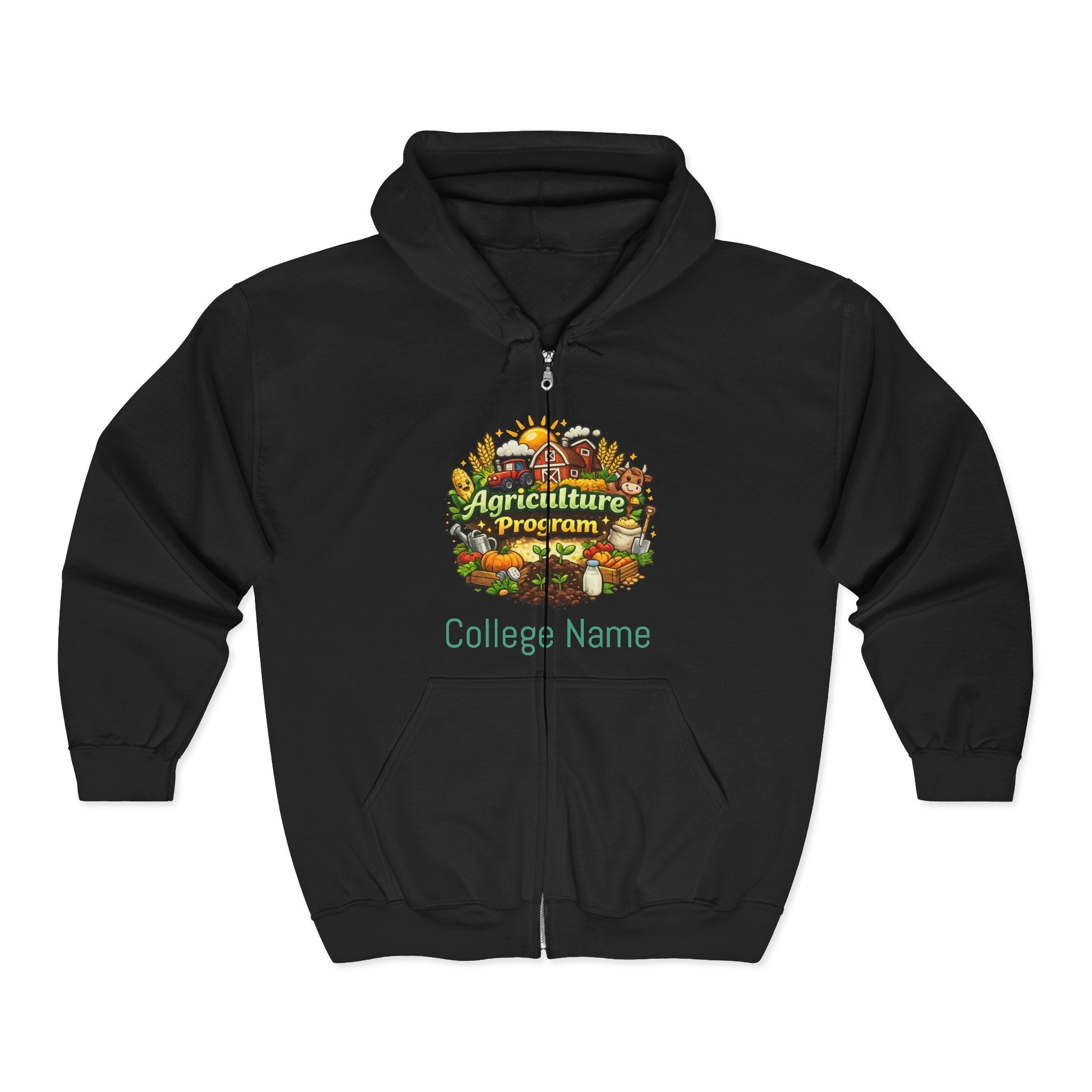 Agriculture Program Full-Zip Hoodie — Farm Produce Graphic Zip-Up