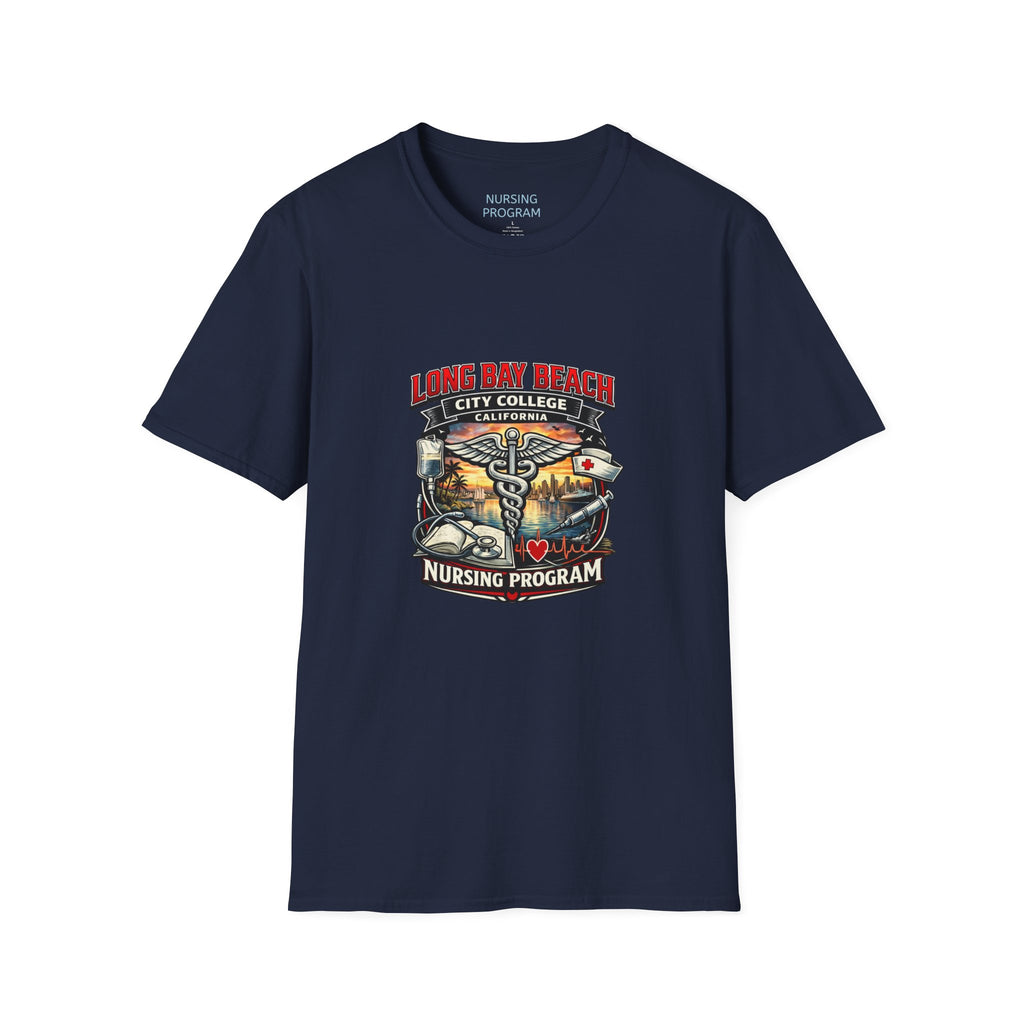Long Beach City College Nursing Program T-Shirt — Caduceus Skull Patch Design