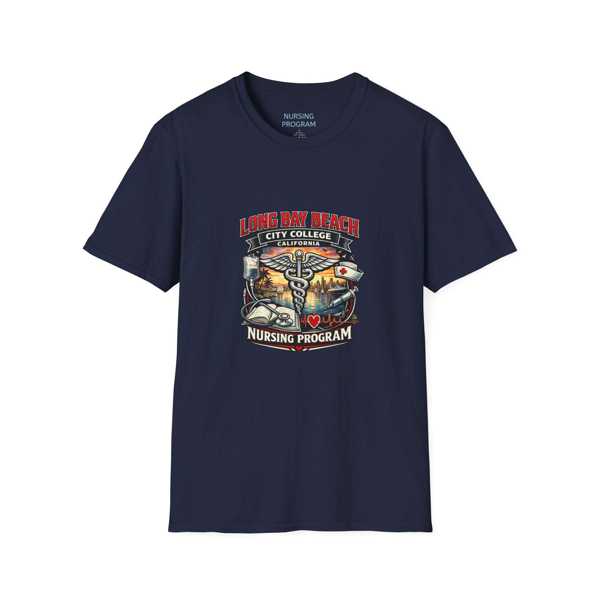 Long Beach City College Nursing Program T-Shirt — Caduceus Skull Patch Design