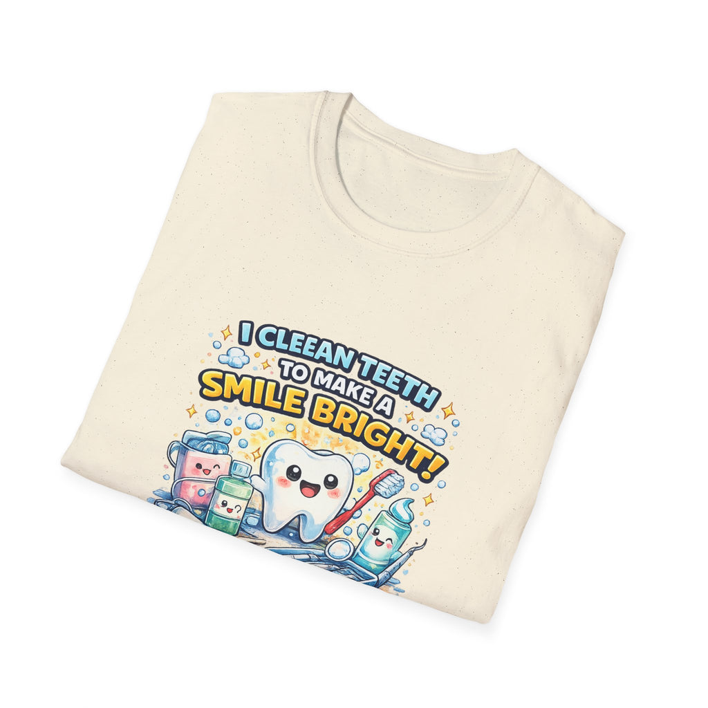 Dental Hygiene T-Shirt — "I Clean Teeth to Make a Smile Bright" Cute Tooth Graphic