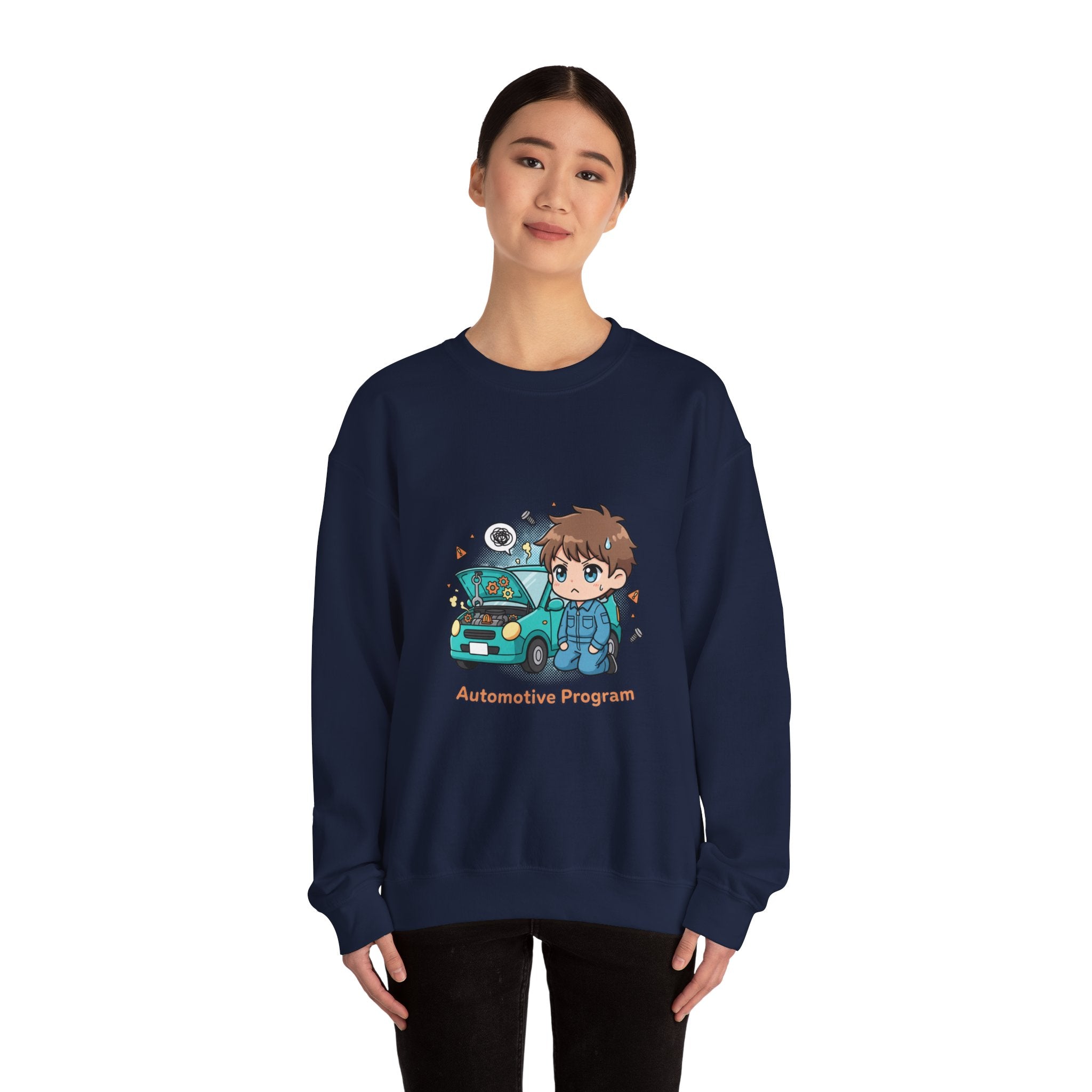 Automotive Program Crewneck Sweatshirt — Cute Mechanic Anime Design