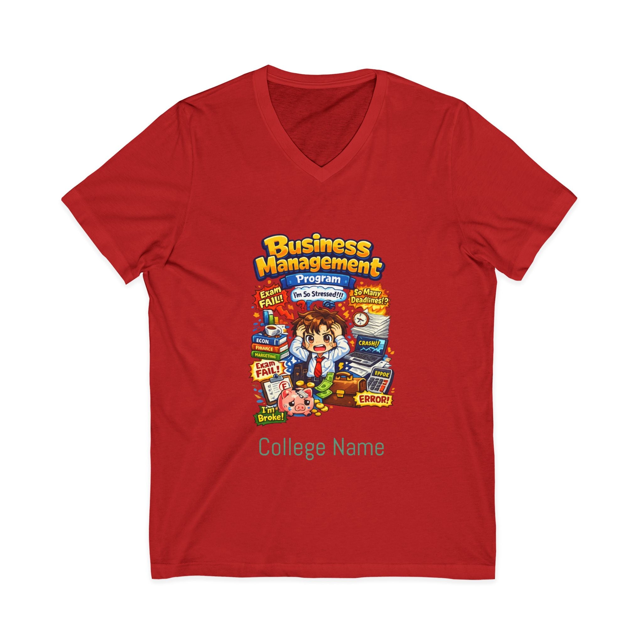 Business Management College T‑Shirt - Cute Study Cartoon V‑Neck Tee