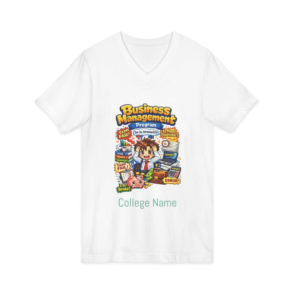 Business Management College T‑Shirt - Cute Study Cartoon V‑Neck Tee