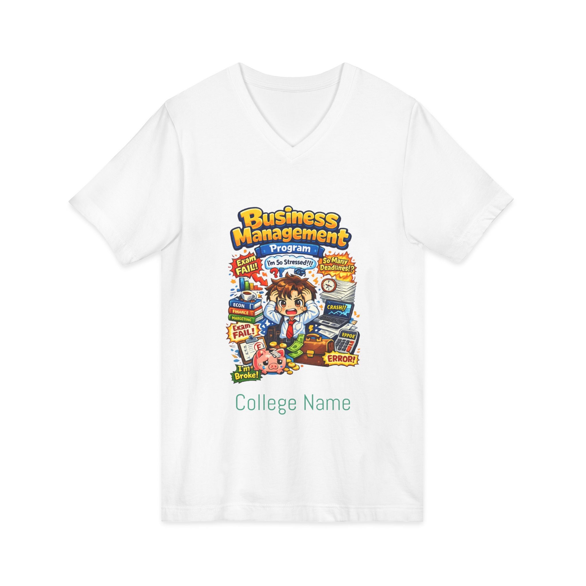 Business Management College T‑Shirt - Cute Study Cartoon V‑Neck Tee