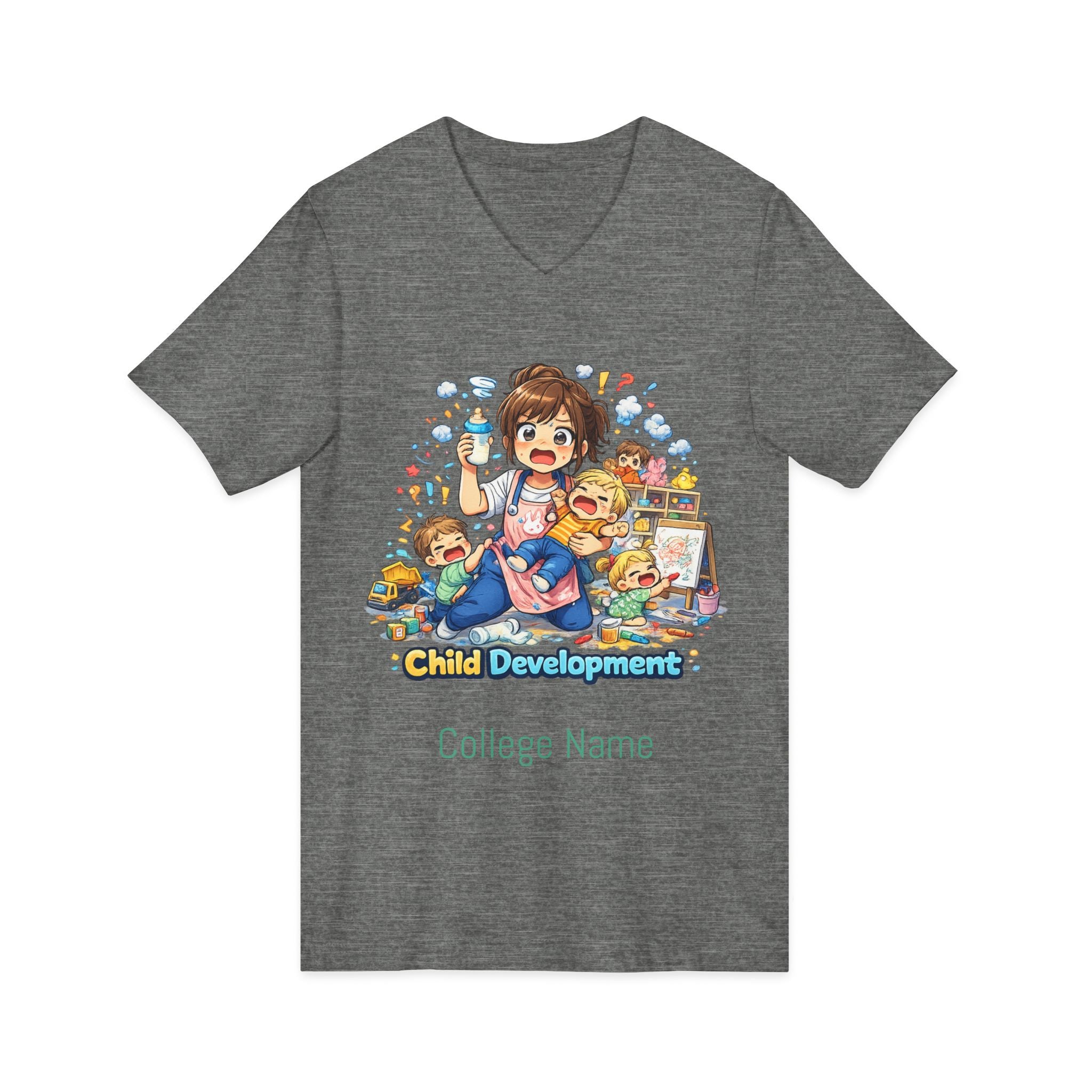 Child Development V-Neck Tee — Cute Teacher & Student Illustration