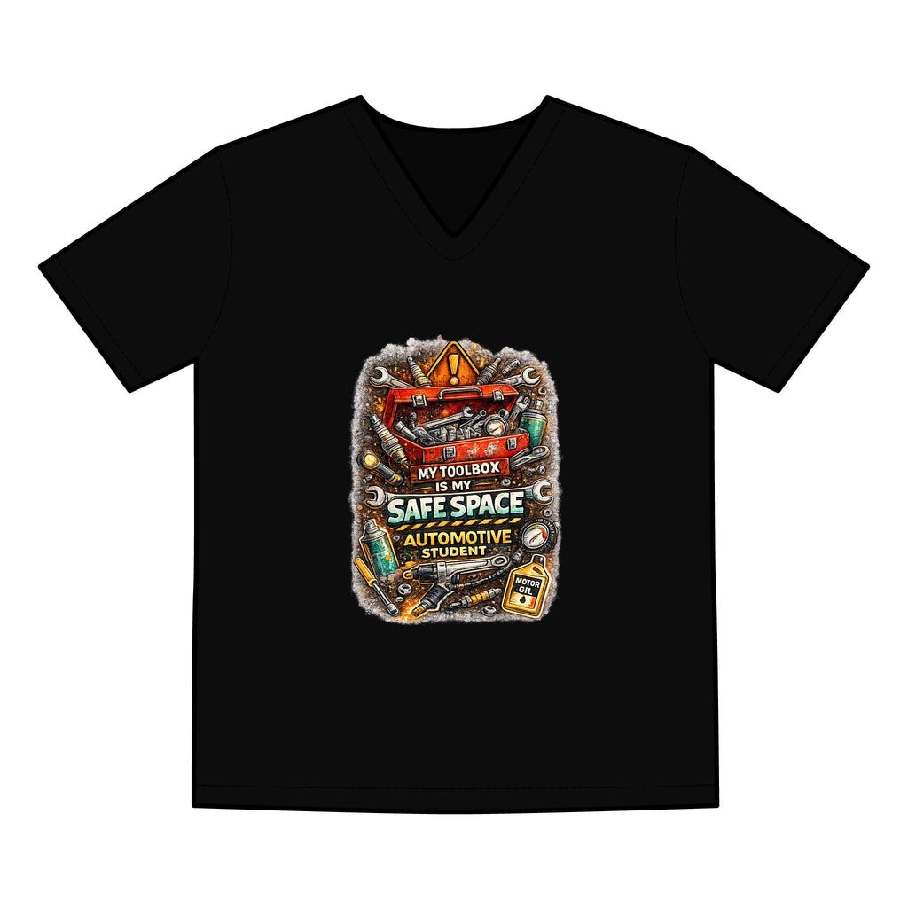 Automotive Student V‑Neck Tee — “My Toolbox, My Safe Space” Car Mechanic Shirt