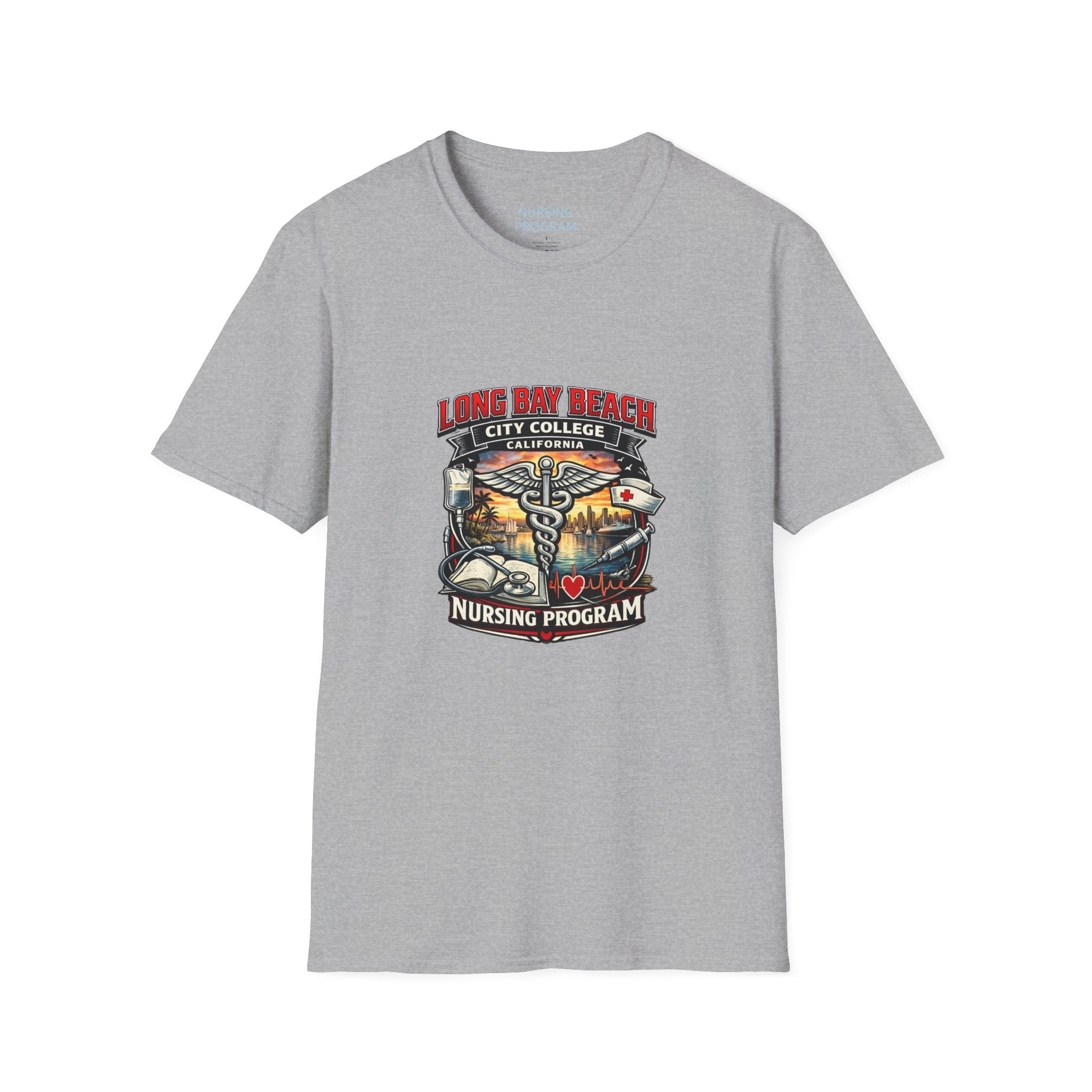 Long Beach City College Nursing Program T-Shirt — Caduceus Skull Patch Design