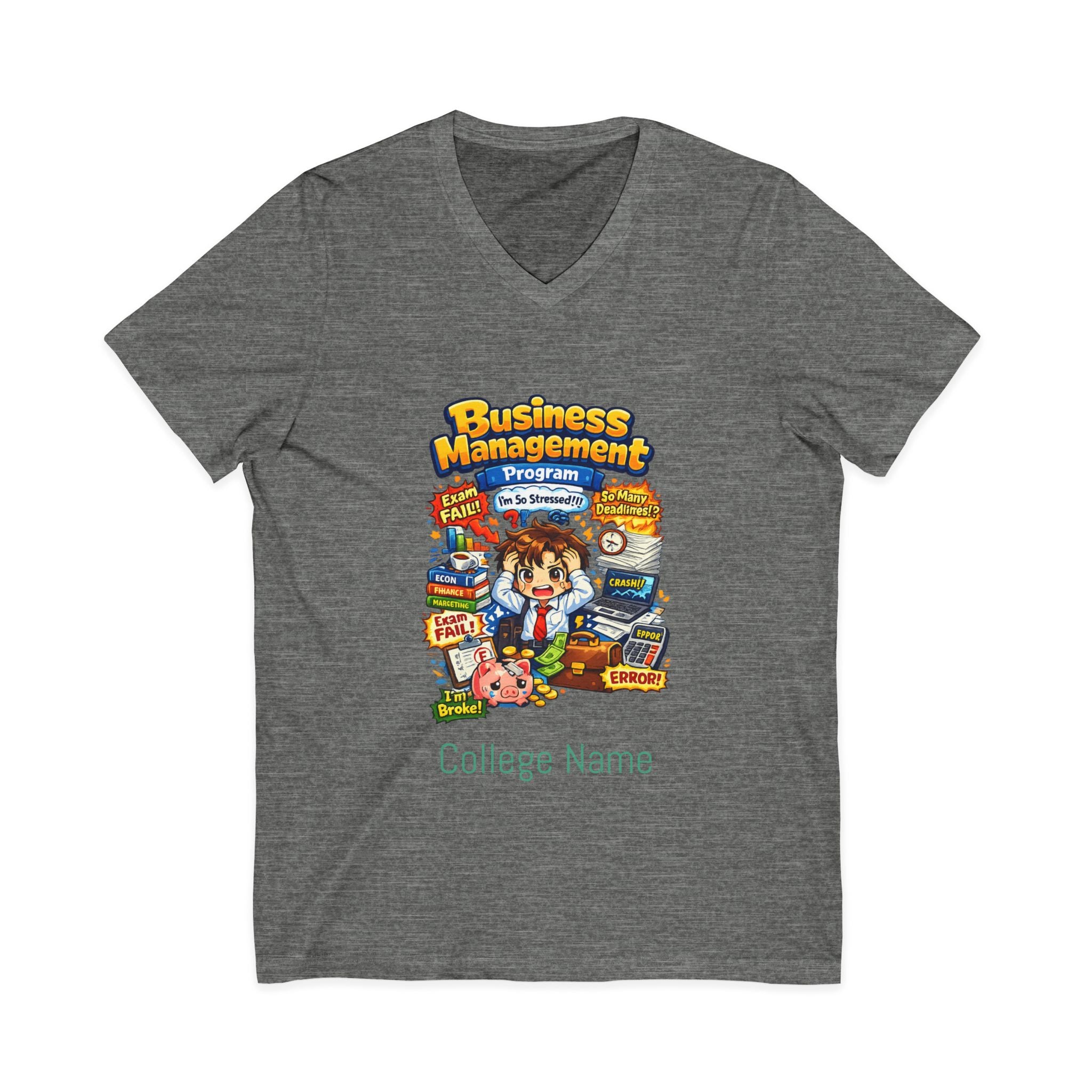 Business Management College T‑Shirt - Cute Study Cartoon V‑Neck Tee