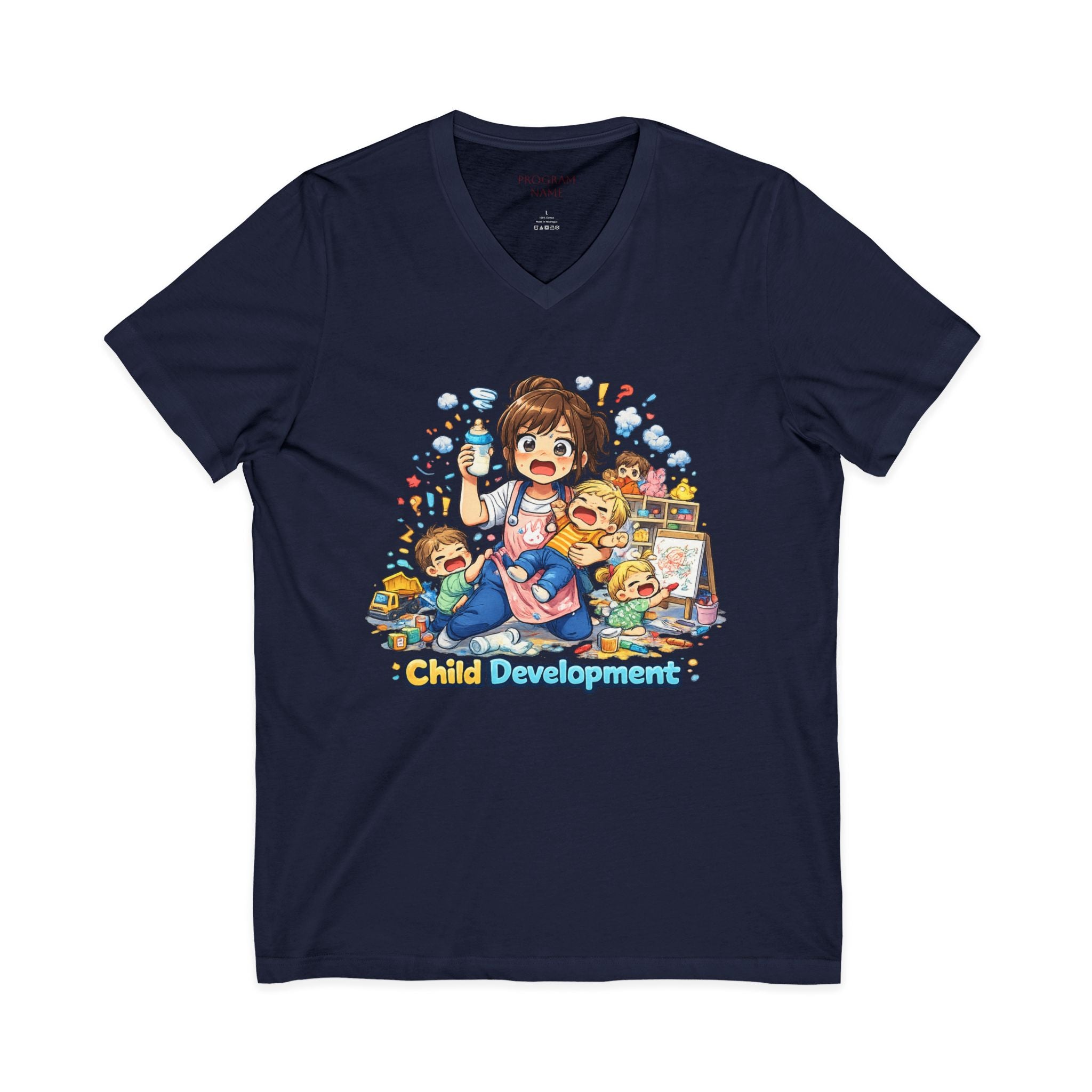 Child Development V-Neck Tee — Cute Teacher & Student Illustration