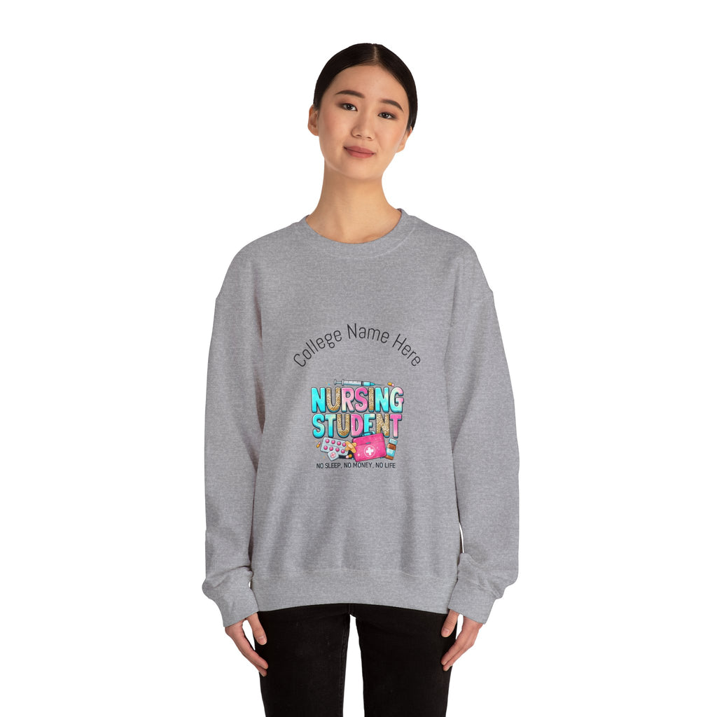 Nursing Student Crewneck Sweatshirt — "Nursing Student" Cute Medical Design (Custom College Name)