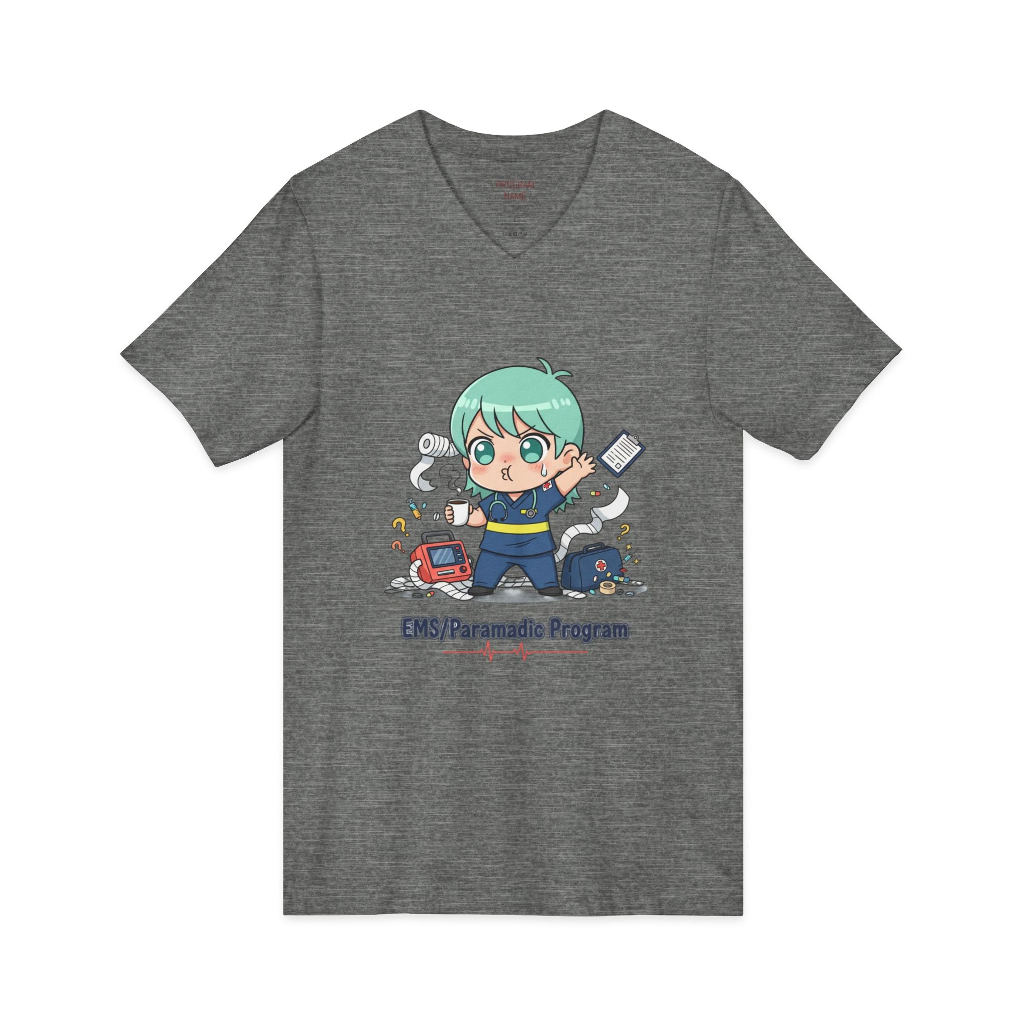 Paramedic EMS Anime V-Neck Tee — Cute EMT Program Shirt (Custom College Name)