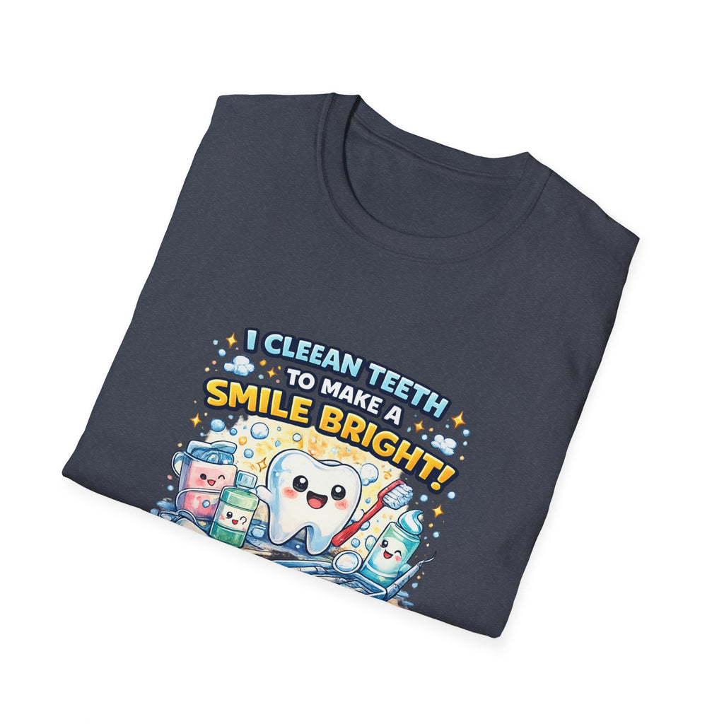 Dental Hygiene T-Shirt — "I Clean Teeth to Make a Smile Bright" Cute Tooth Graphic