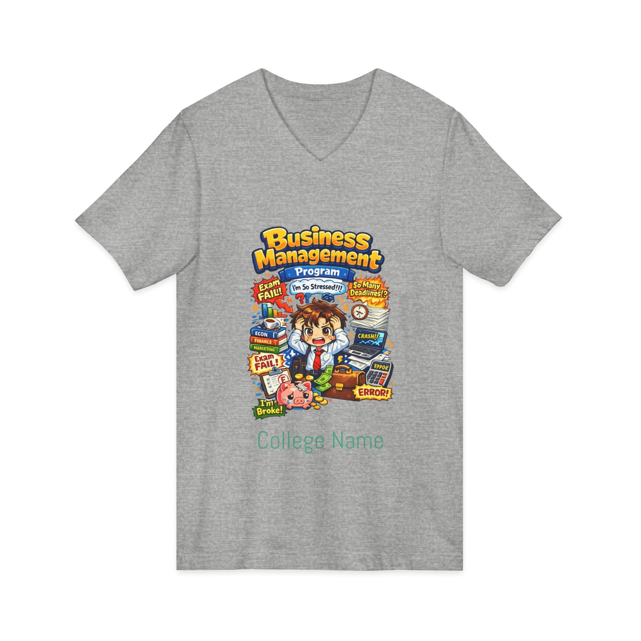 Business Management College T‑Shirt - Cute Study Cartoon V‑Neck Tee