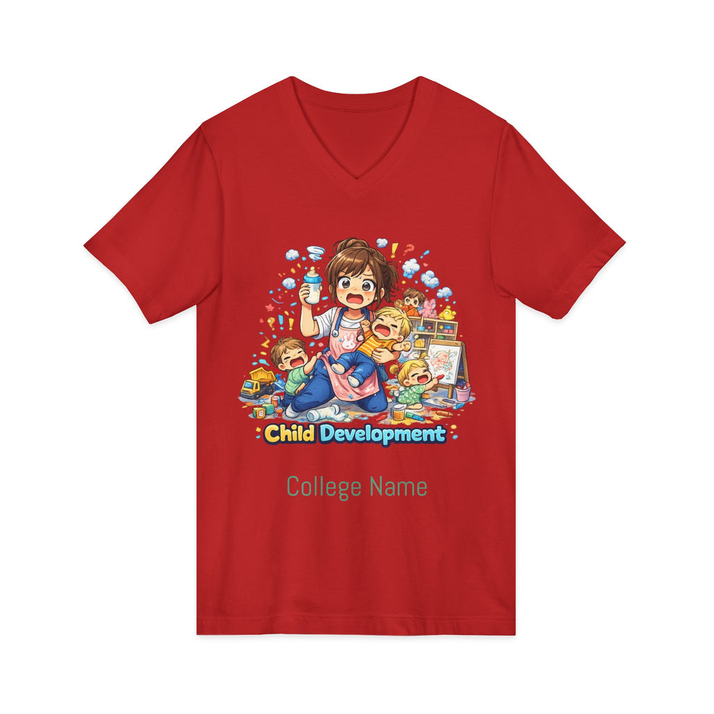 Child Development V-Neck Tee — Cute Teacher & Student Illustration