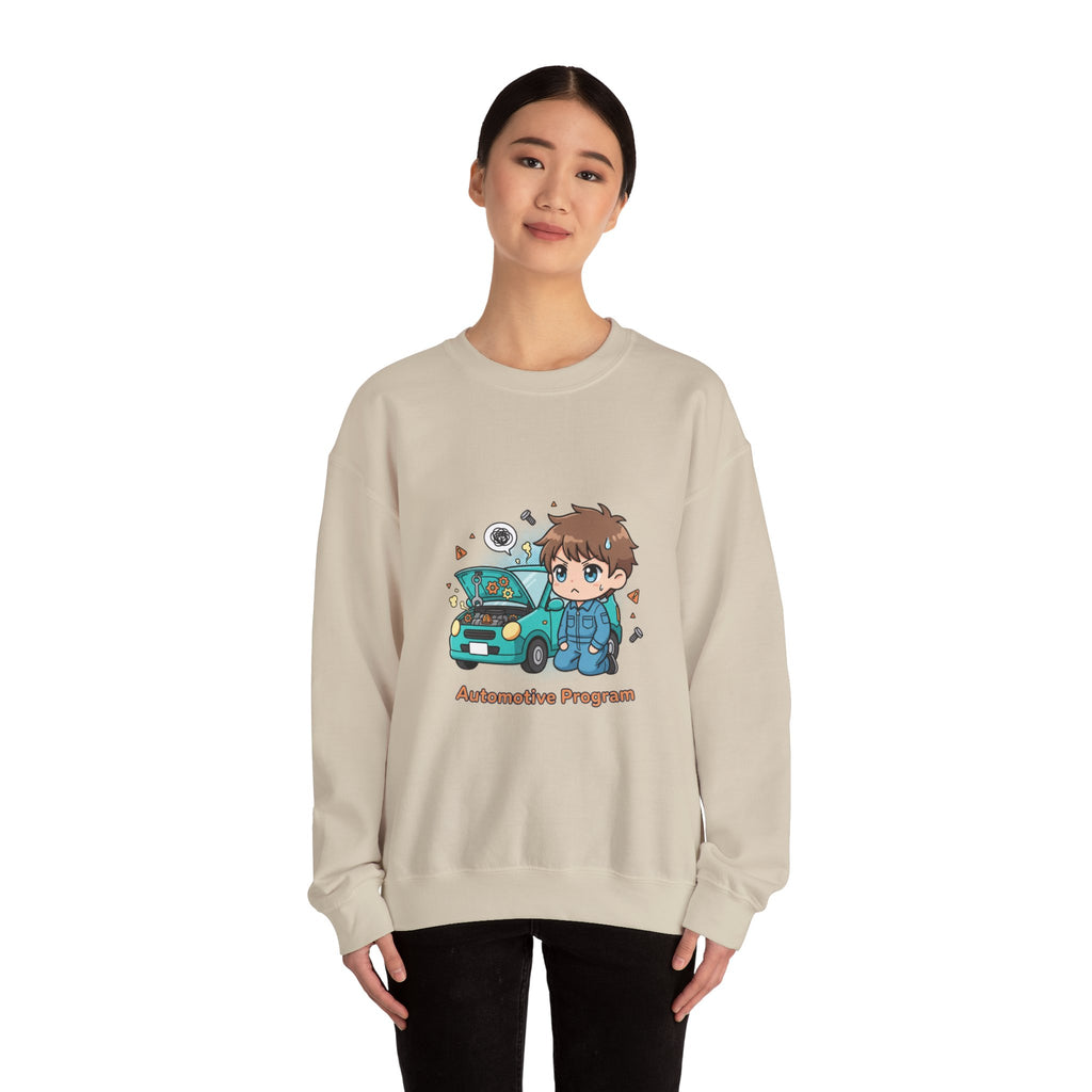 Automotive Program Crewneck Sweatshirt — Cute Mechanic Anime Design