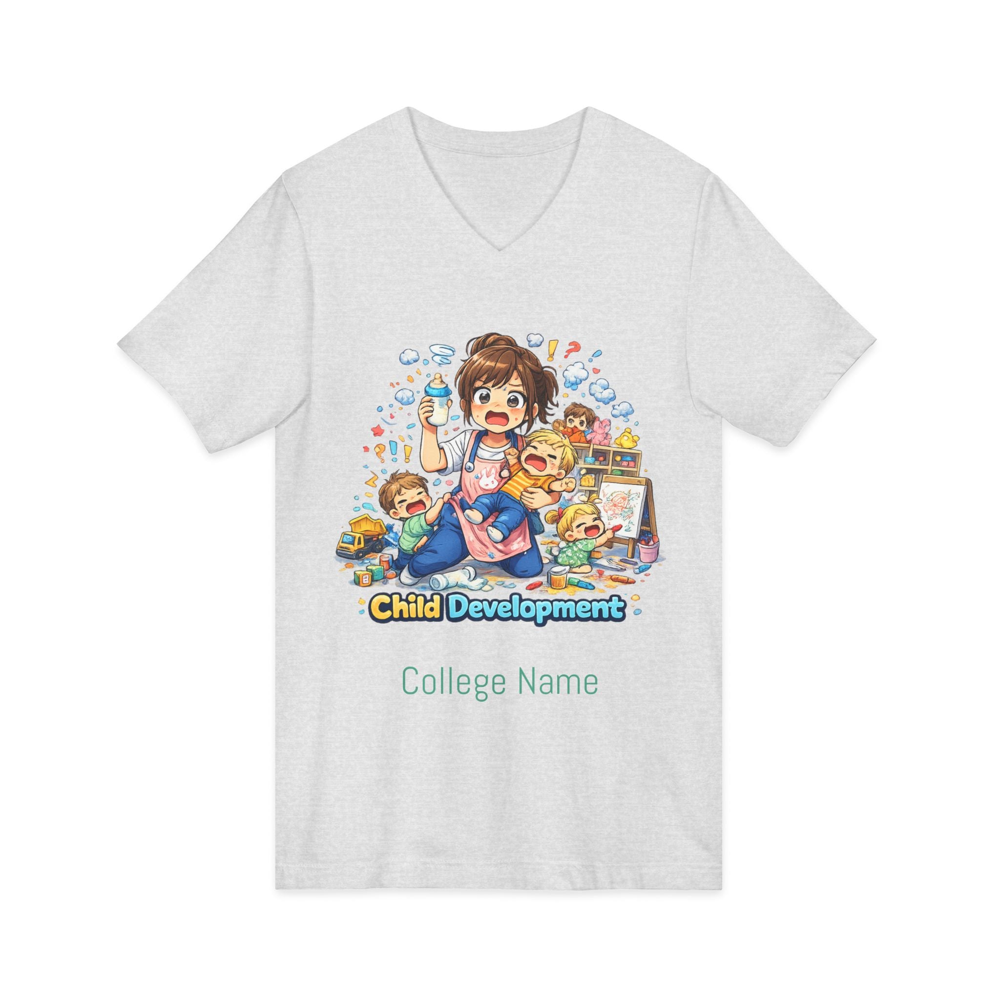 Child Development V-Neck Tee — Cute Teacher & Student Illustration