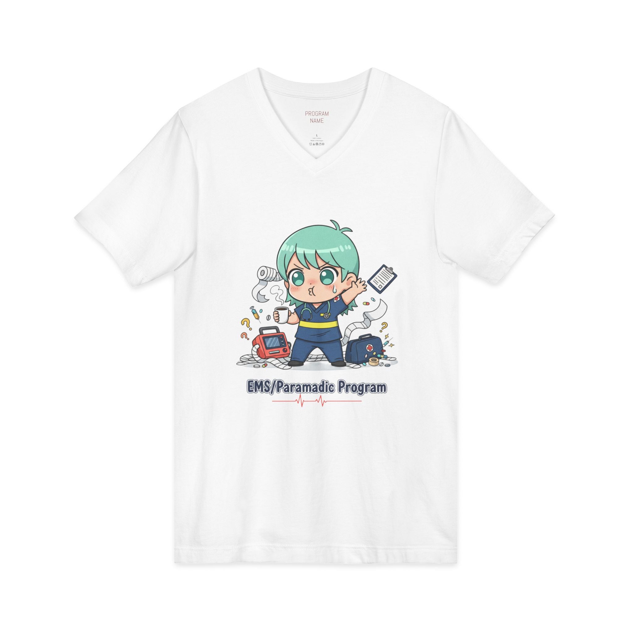 Paramedic EMS Anime V-Neck Tee — Cute EMT Program Shirt (Custom College Name)