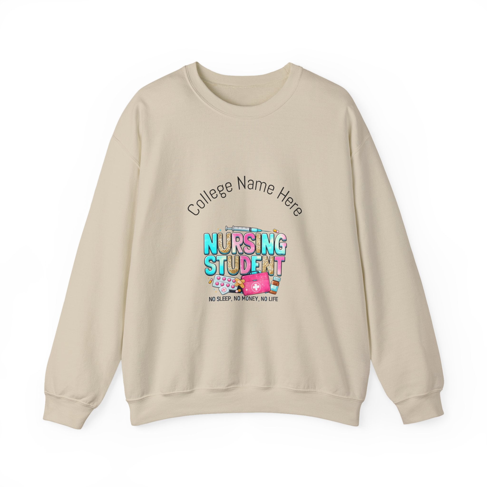 Nursing Student Crewneck Sweatshirt — "Nursing Student" Cute Medical Design (Custom College Name)
