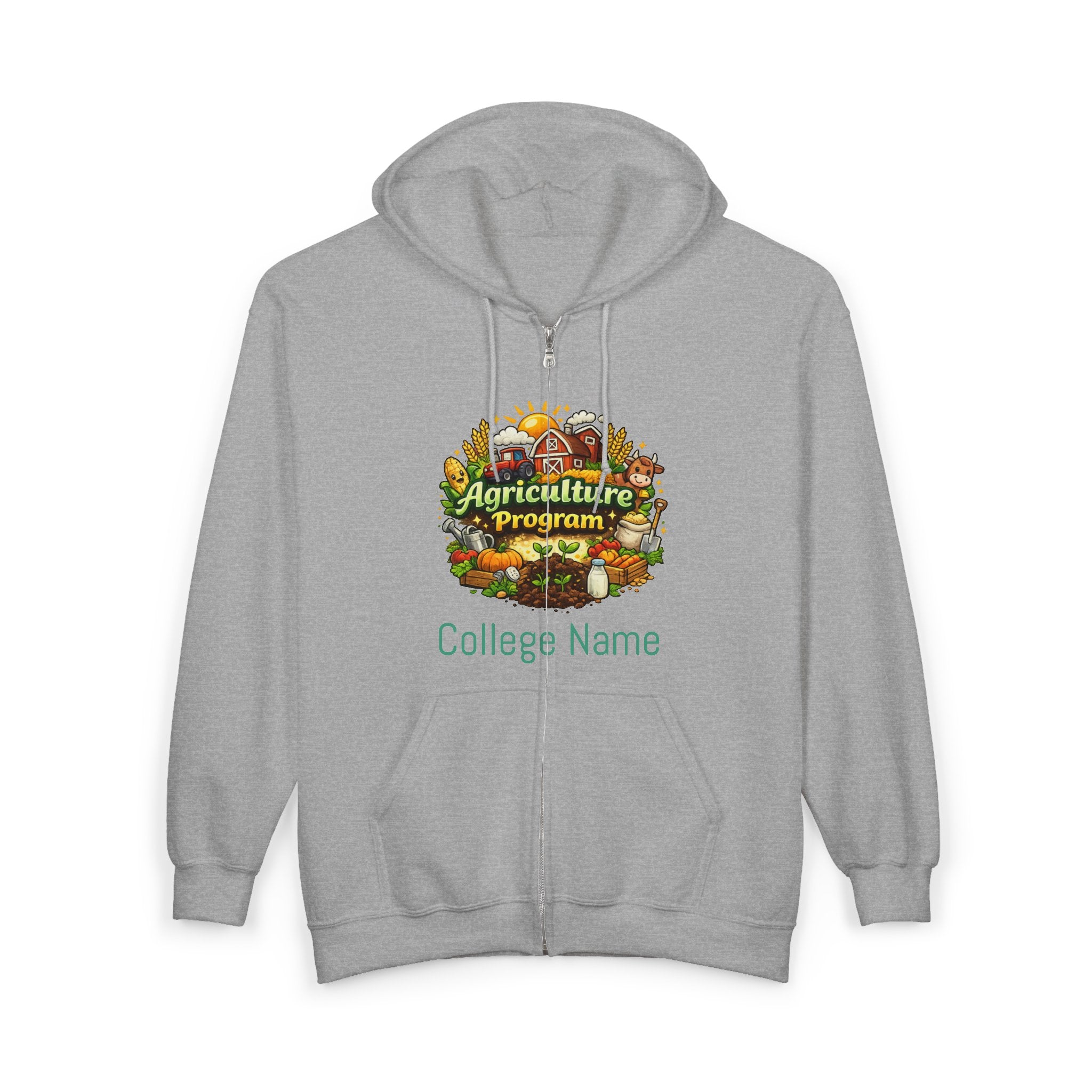 Agriculture Program Full-Zip Hoodie — Farm Produce Graphic Zip-Up